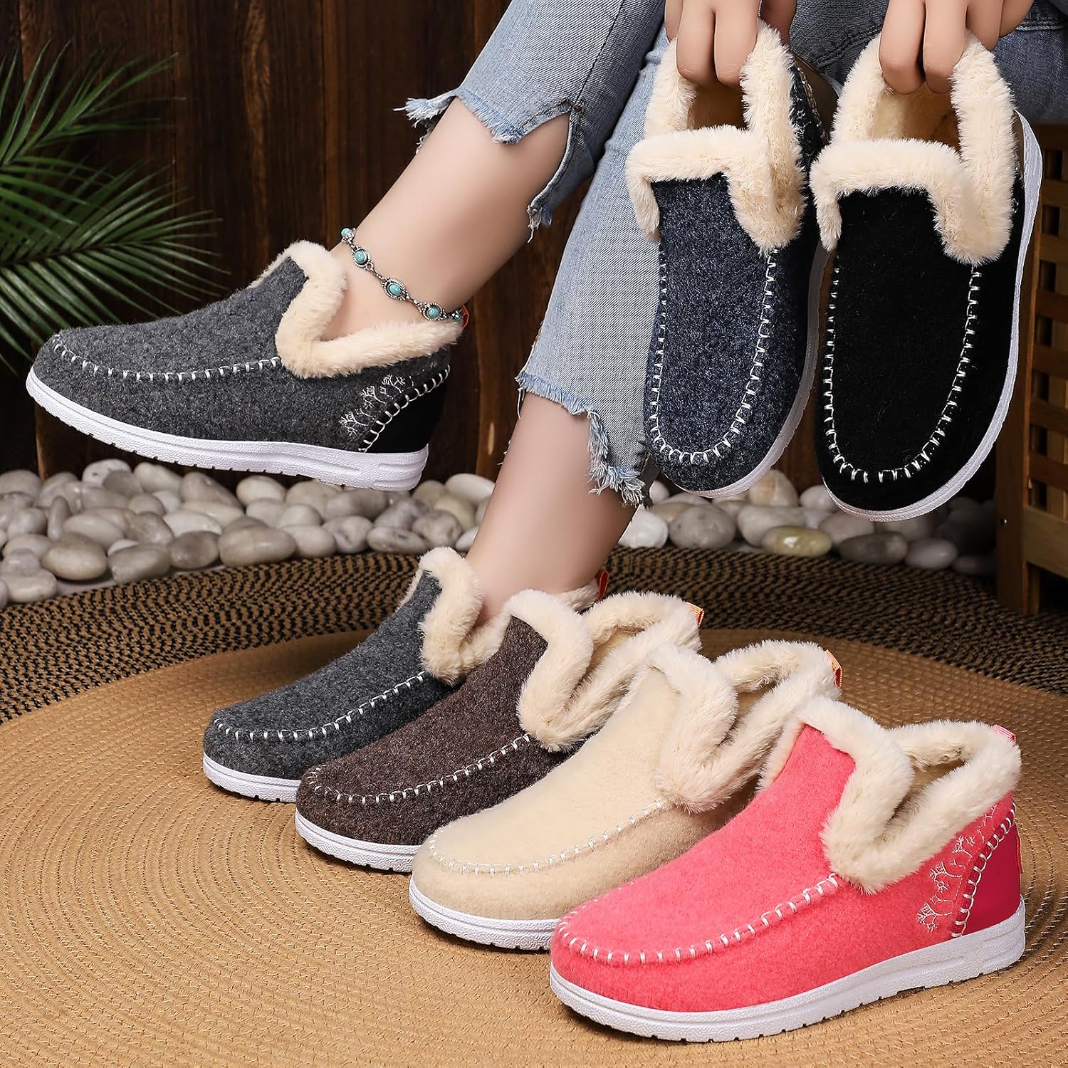 2025 New Women's Winter Plush Lined Flat Shoes Comfy Orthopedic Arch Support Outdoor Walking Shoes Classic Non-Slip Ankle Snow Boots