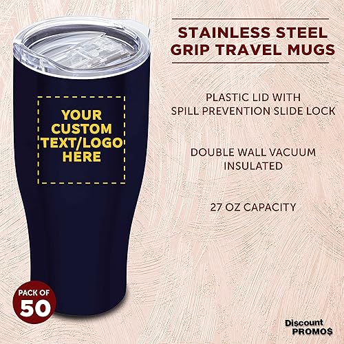 Miniatura 50 de Tazas de viaje personalizadas de acero inoxidable de 27 onzas, juego de 10, paquete personalizado a granel, perfectas para café, refrescos, otras