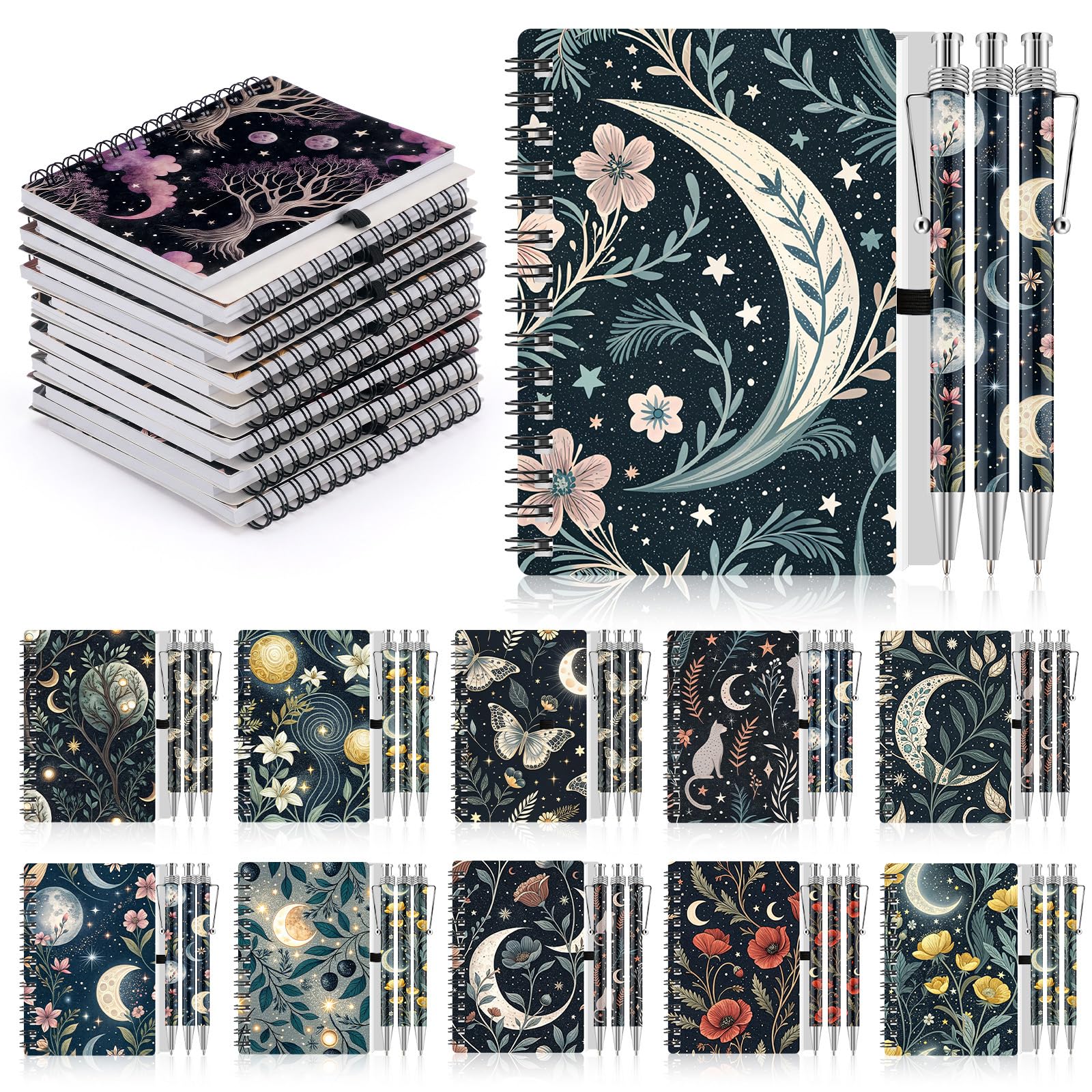 Resurhang Lot de 12 carnets à spirales A6 avec stylos à bille étoilés - Accessoires de bureau - Cadeaux pour enseignant, salle de classe, récompenses, fournitures scolaires, employés, infirmières