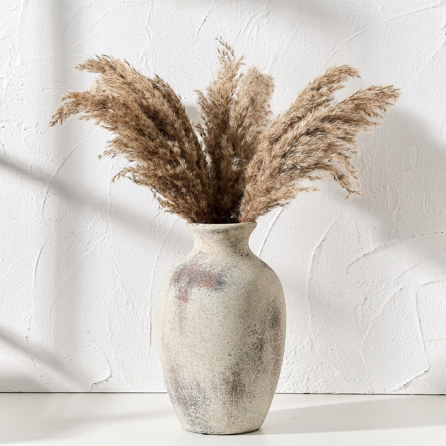 Large Ceramic Rustic Flower Vase, 10.43 Inch Tall Vintage Pottery Home Decor, Antique Farmhouse Terracotta Vase for Living Room, Table, Shelf, Mantel Decoration, Farmhouse - Natural Brown - Image 6