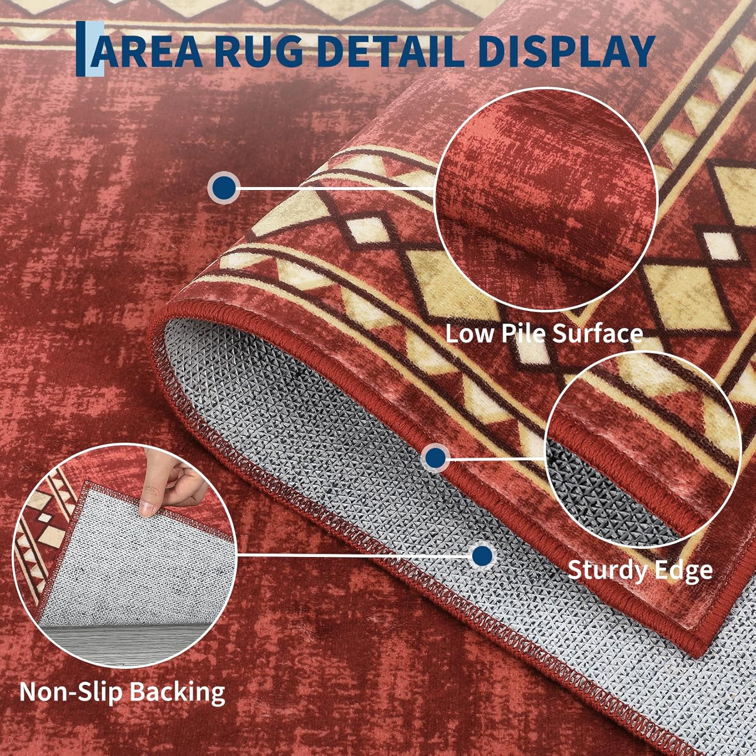 Garvee 2x6 Runner Rug Kitchen Rug Vintage Border Washable Rugs Non Slip Runner Rugs Stain Resistant Non Shedding Floor Cover Soft Touch Folding Indoor Carpet for Kitchen Hallway Laundry，Red