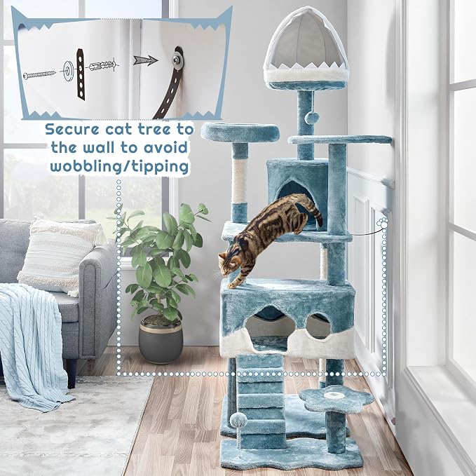 Árbol para Gatos Grande Temático Océano 72.5in Azul y Blanco miniatura 5