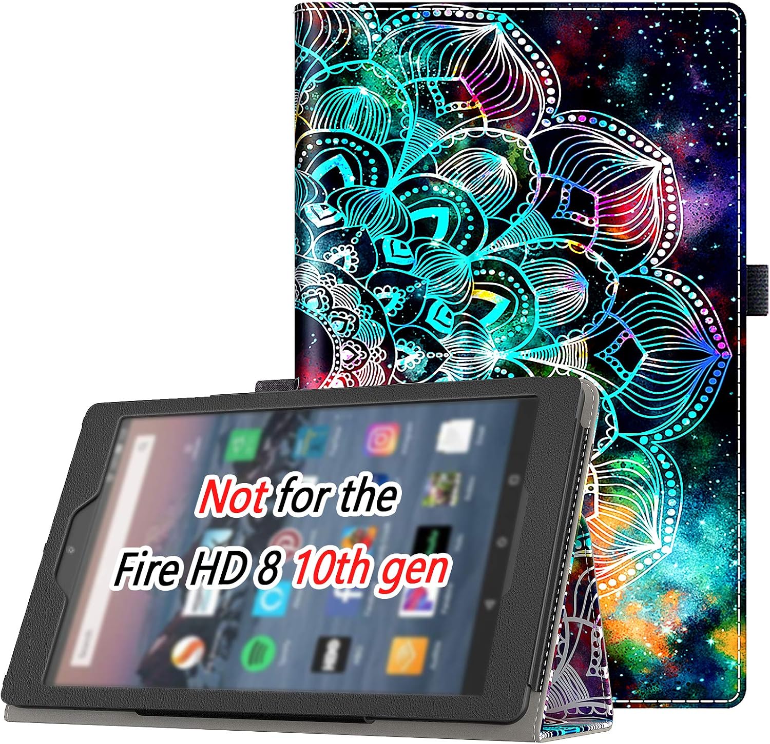 VORI Folio Case for Amazon Fire HD 8 Tablet (8th/7th/6th Generation, 2018/2017/2016 Release), Slim Premium PU Leather Stand Protective Cover with Auto Wake/Sleep, Mandala Galaxy