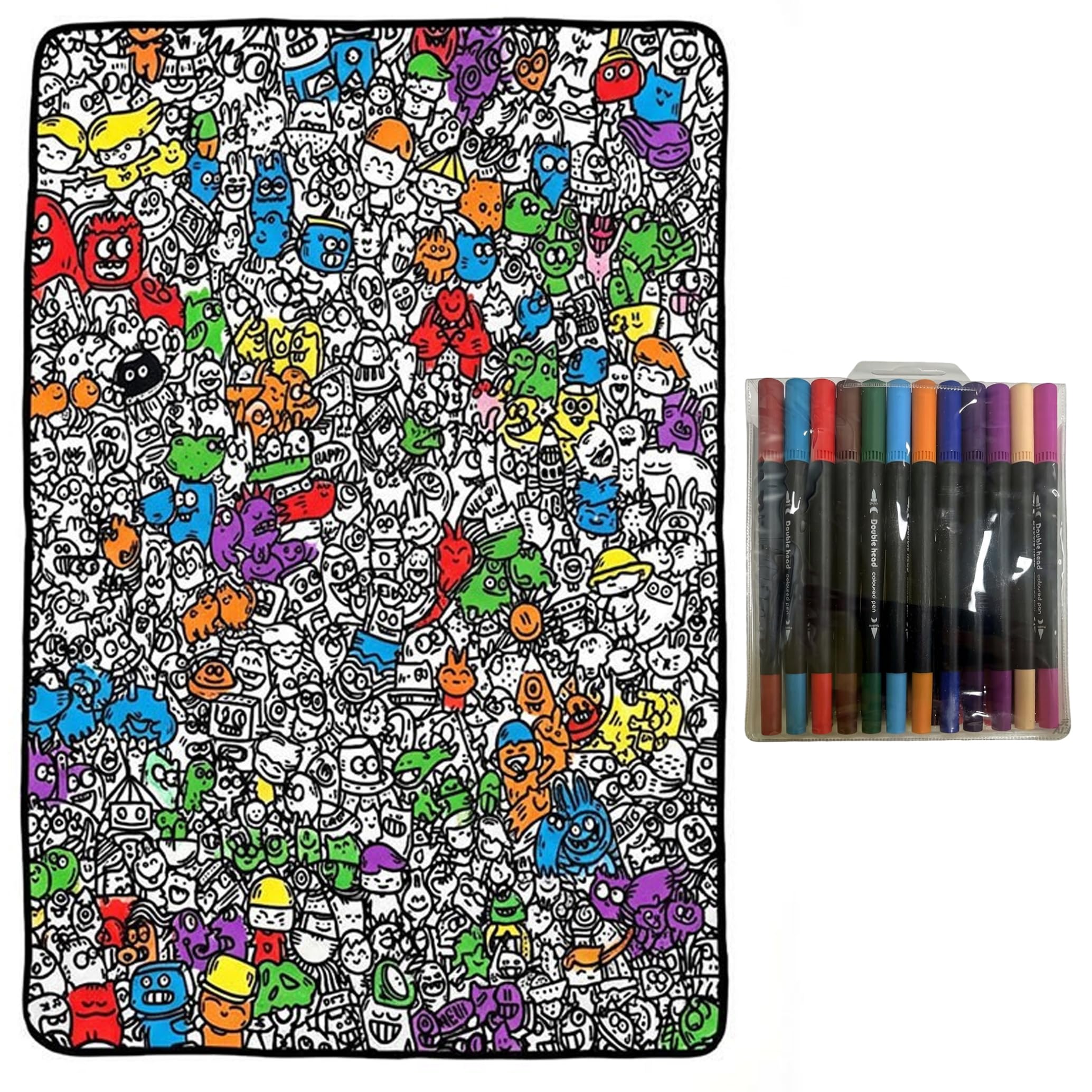 Striegro DIY Coloring Blanket with Markers, 39x55inch Fun Cozy Coloring Blanket 24 Washable Markers for Parent-Child Creativity.