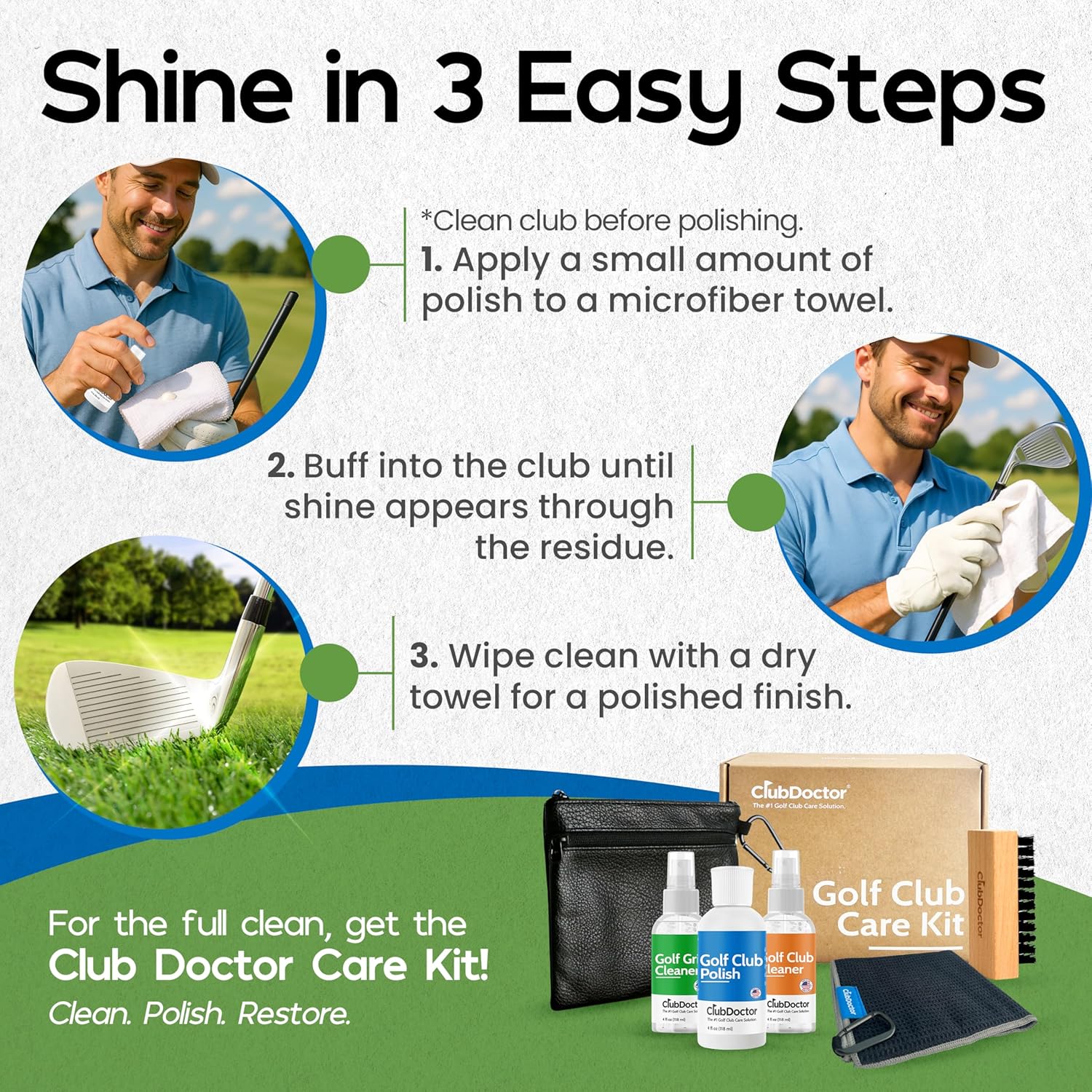 Club Doctor Golf Club Polish, Made in USA for Golfers, Restores, Shines, Polishes - Works on Drivers, Irons, Putters, Woods - Image 3
