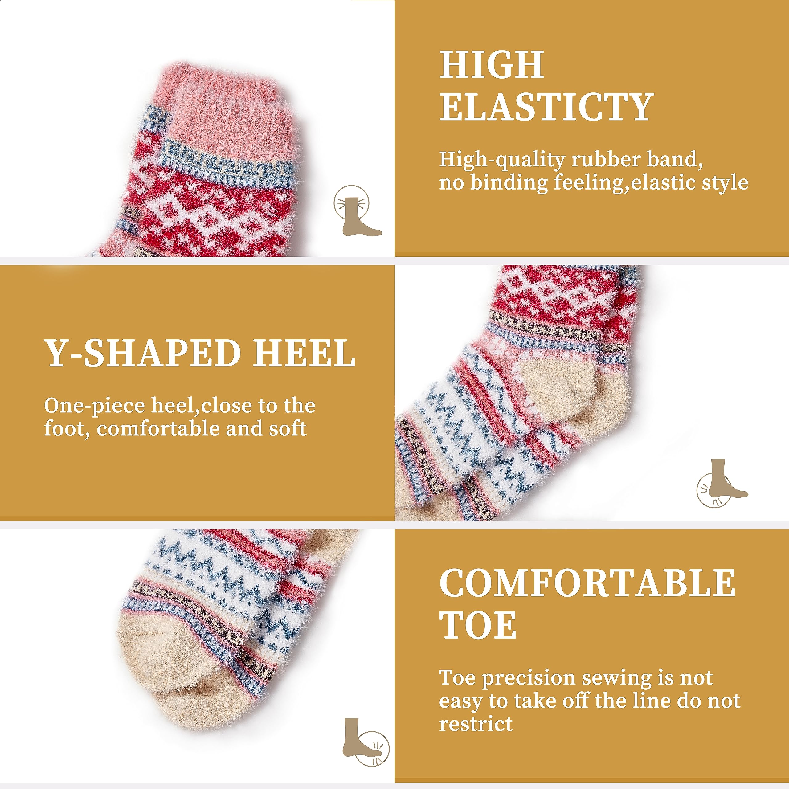 ICEIVY 5 Pair Fuzzy Cozy Socks for Women - Warm Comfy Soft Casual Home Sleep Winter Wool Socks - Gifts for Women