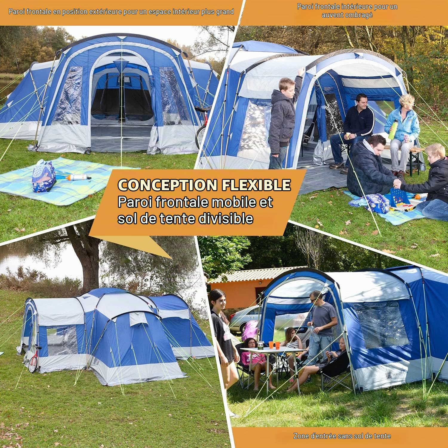 SKANDIKA Nimbus 8 Tente de Camping Tunnel familiale pour 8 Personnes Bleu 615 x 605 cm