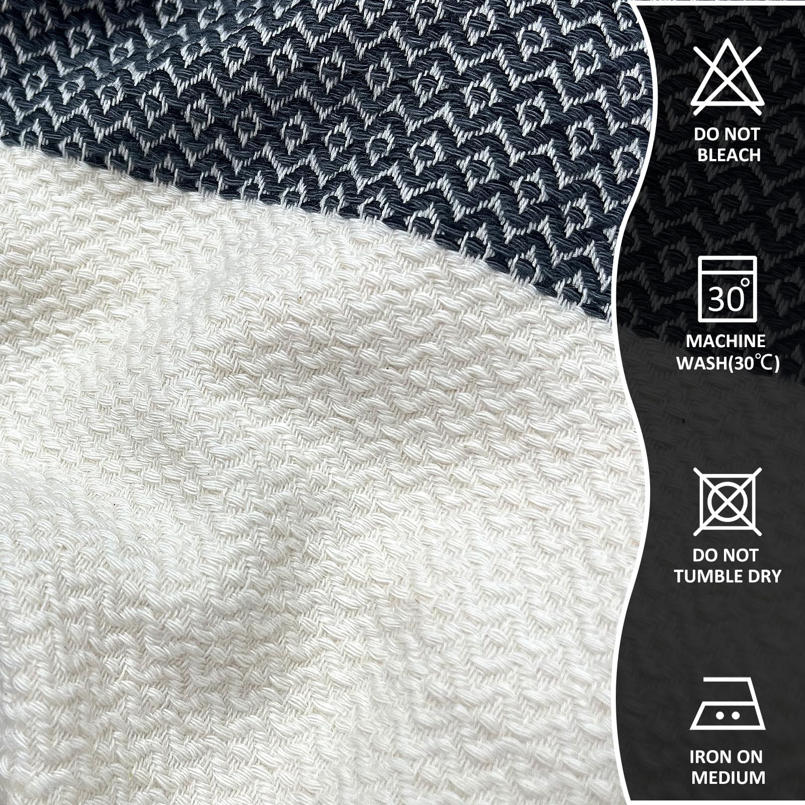cabanana Juego de 2 toallas de mano turcas de algodón, 40.6 x 101.6 cm, toallas de mano para baño, toallas de cocina bohemias, toalla de baño decorativa fina (negro nuevo)