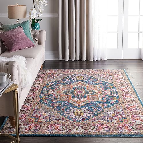 Nourison Passion Bohemian - Alfombra color verde azulado multicolor, de 3 pies con 9 pulgadas x 5 pies con 9 pulgadas, fácil limpieza, no pierde