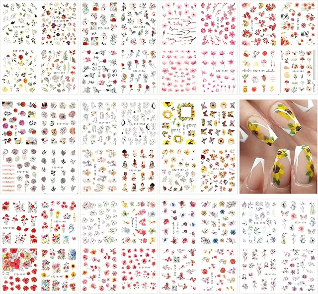 VETPW Autocollants 3D pour Ongles - 44 Feuilles Décalcomanies Transfert d'Eau