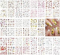 44 Sheets 3D Stickers for Nails, Nail Art Stickers Water Transfer Nail Decals with Template Geometry Flowers Butterfly for Nail Decoration DIY