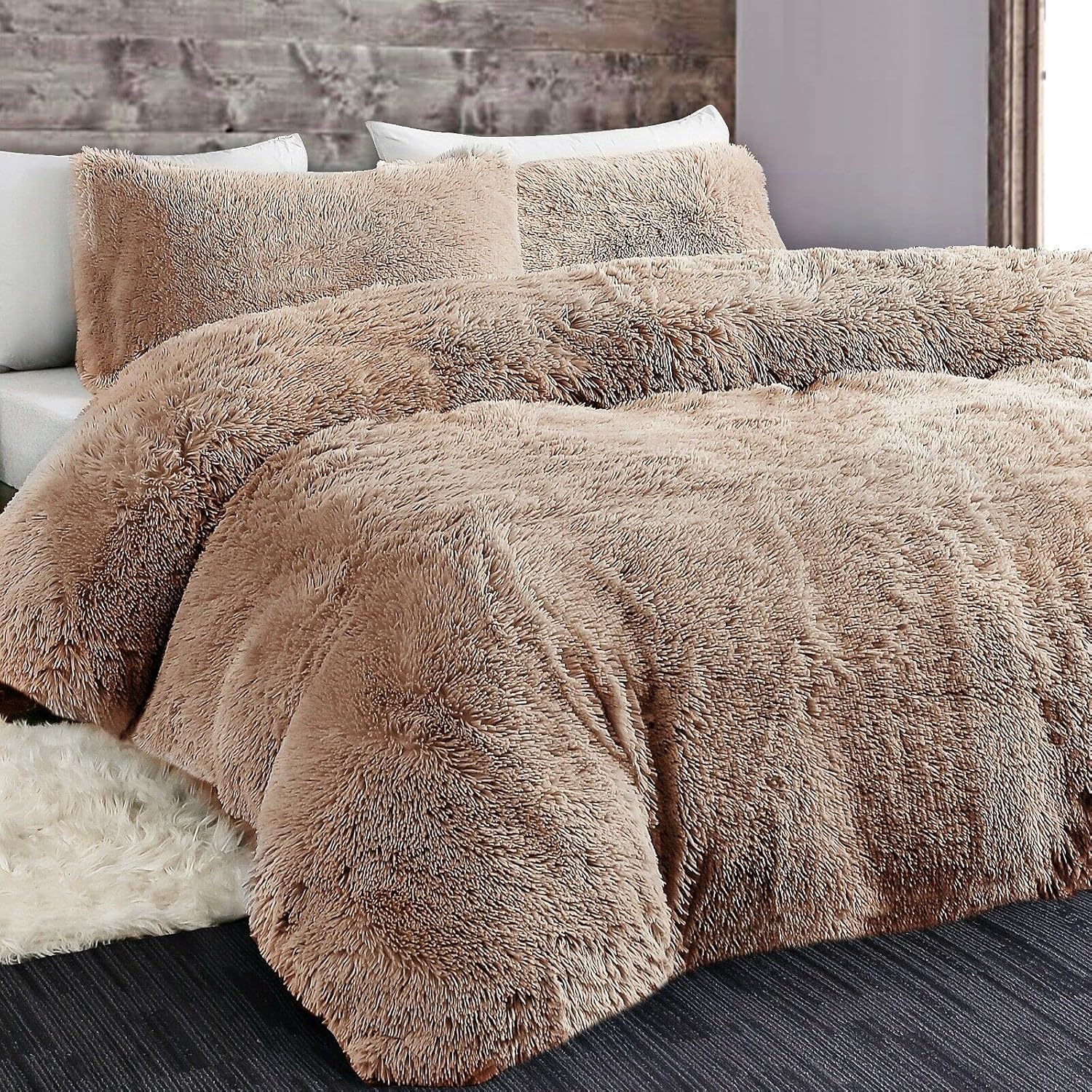 YORKSHIRE HOMEWARE Long Fluffy Teddy Duvet Cover Sets,Pillow Case Hug And Snug Fleece Faux Fur