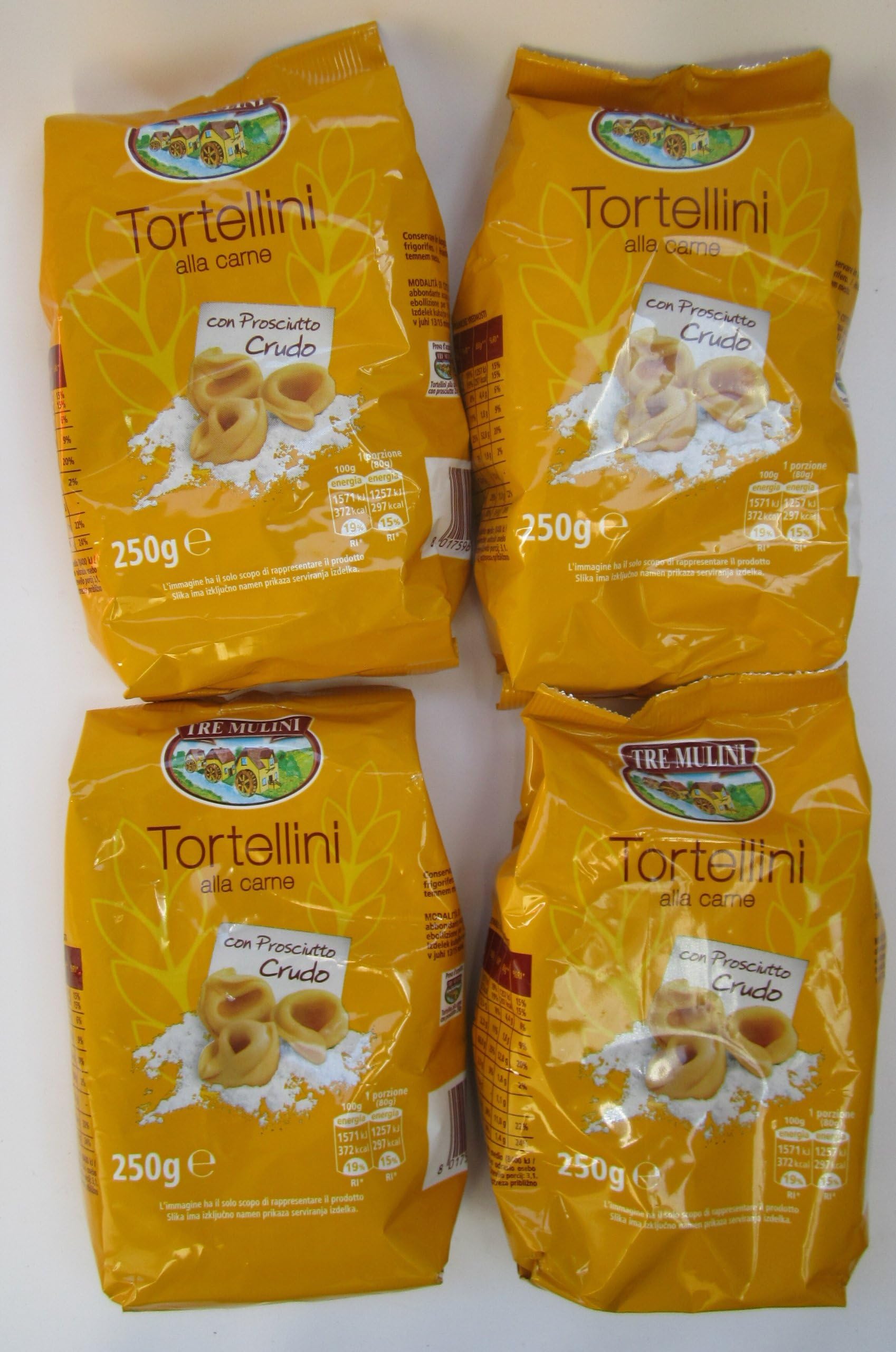 Tre Mulini: Set of 4 Envelopes of Dried Tortellini with Meat - 250 Gr (8.8 Oz) Each [ Italian Import ]
