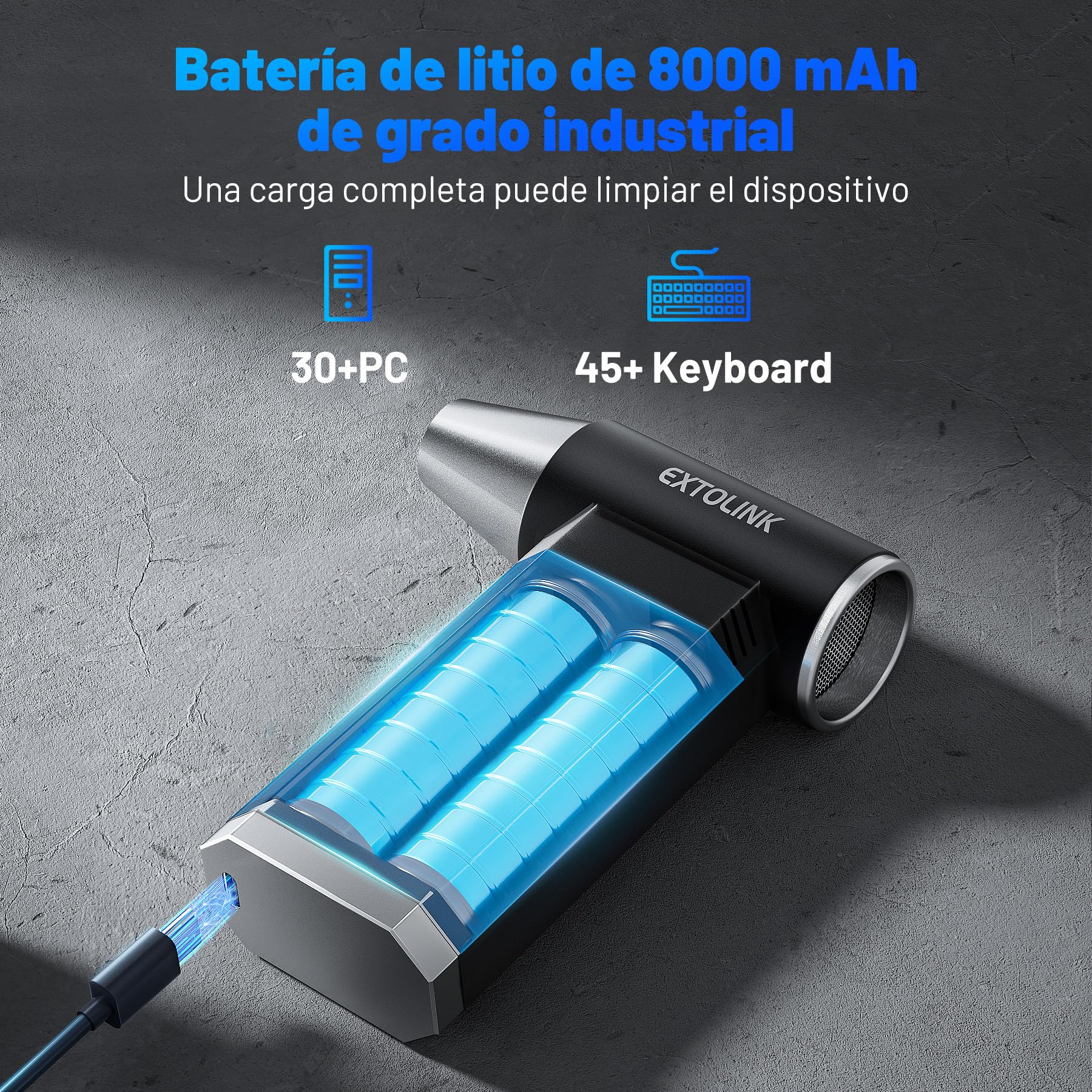 L8 Soplador de Polvo Eléctrico, 180000 RPM Aire Comprimido Limpieza PC, 4 Velocidades Recargable Soplador de Aire con Batteria 8000mAh, Para PC, Teclado, Portátil, Coche, Casa
