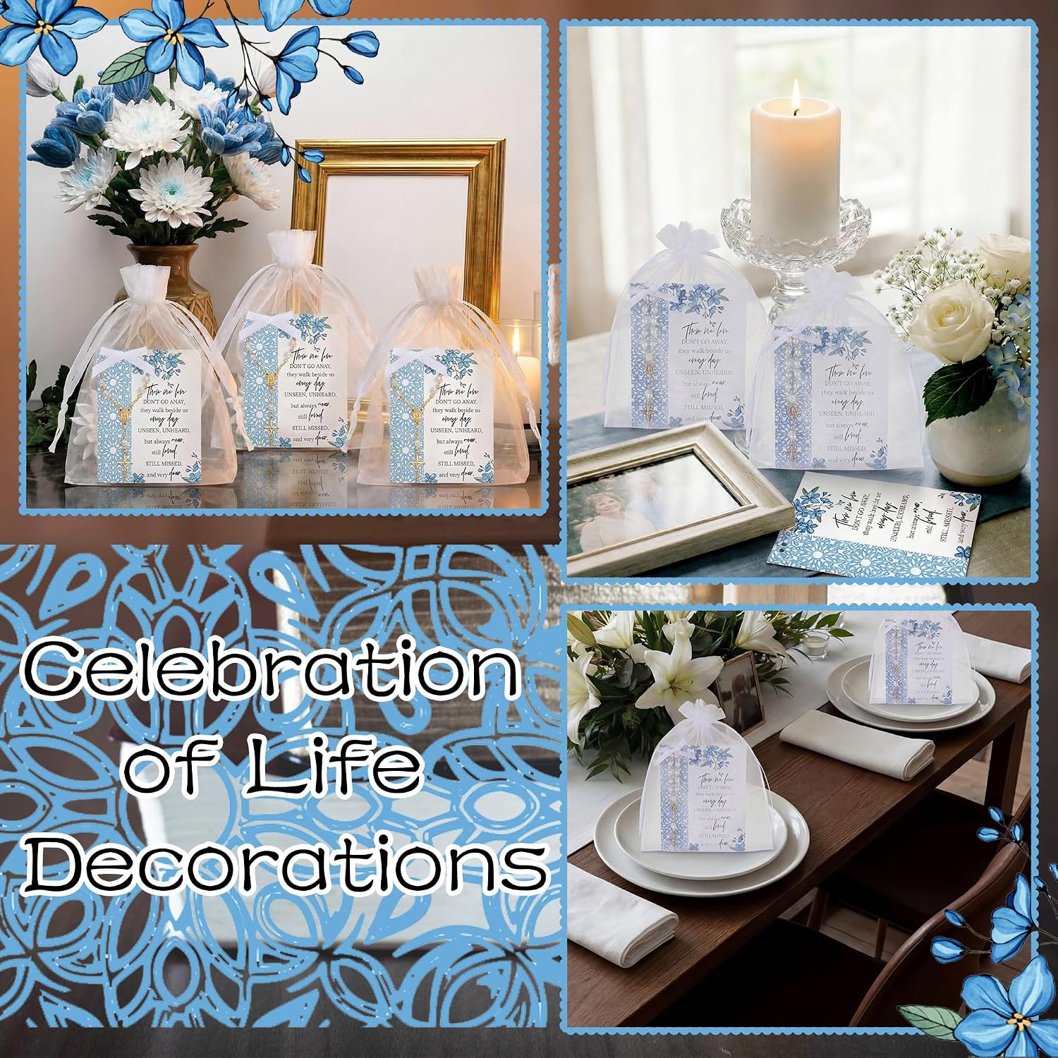 Sureio 60 Sets Funeral Favors for Guests Celebration of Life Decoration Memorial Rrosary & Sympathy Prayer Card Return Gift