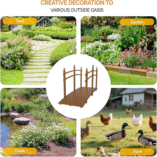 Vista 25 de VINGLI Puente de jardín, arco de madera clásico con pasarelas de seguridad (negro, 7.5 pies)