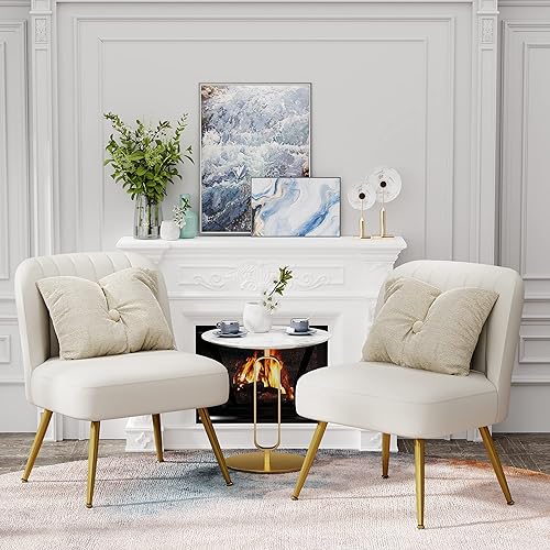 Miniatura 6 de Andeworld Juego de 2 sillas decorativas modernas, tapizadas de gamuza sintética, sillas de sala de estar, elegantes sillas pequeñas sin brazos con