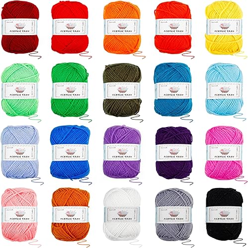 Miniatura 4 de Juego de 20 madejas grandes de hilo acrílico, 105 piezas de ganchillo con ganchos, paquete premium que incluye bolas de hilo de 2000 yardas, agujas,