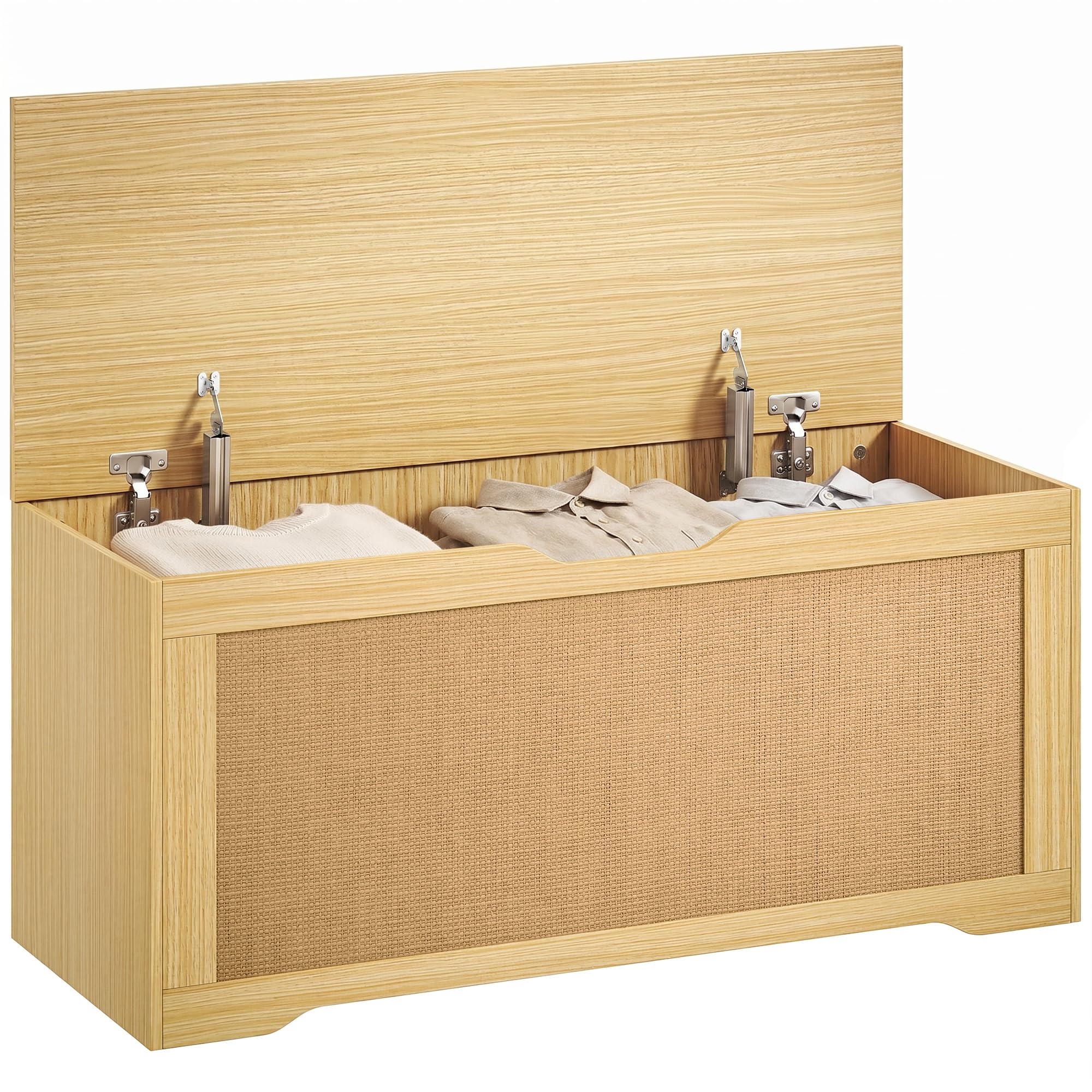 HOMCOM Coffre de Rangement en Rotin 136L Banc Coffre 100x40x45 cm Chêne