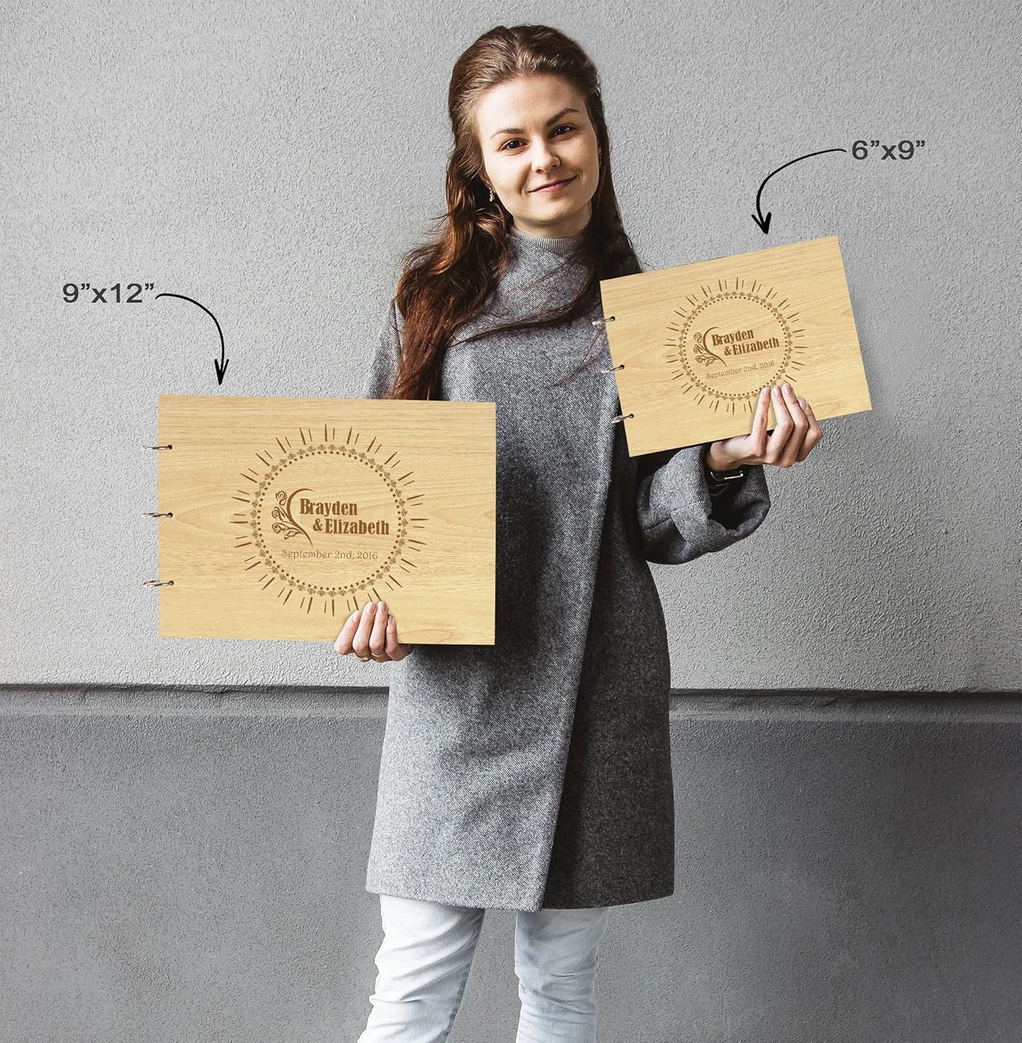 Darling Souvenir Personalized Engraved Laser Cut Wedding Guest Book Wooden Cover Sign-in Book Registry Guestbook Scrapbook-PV