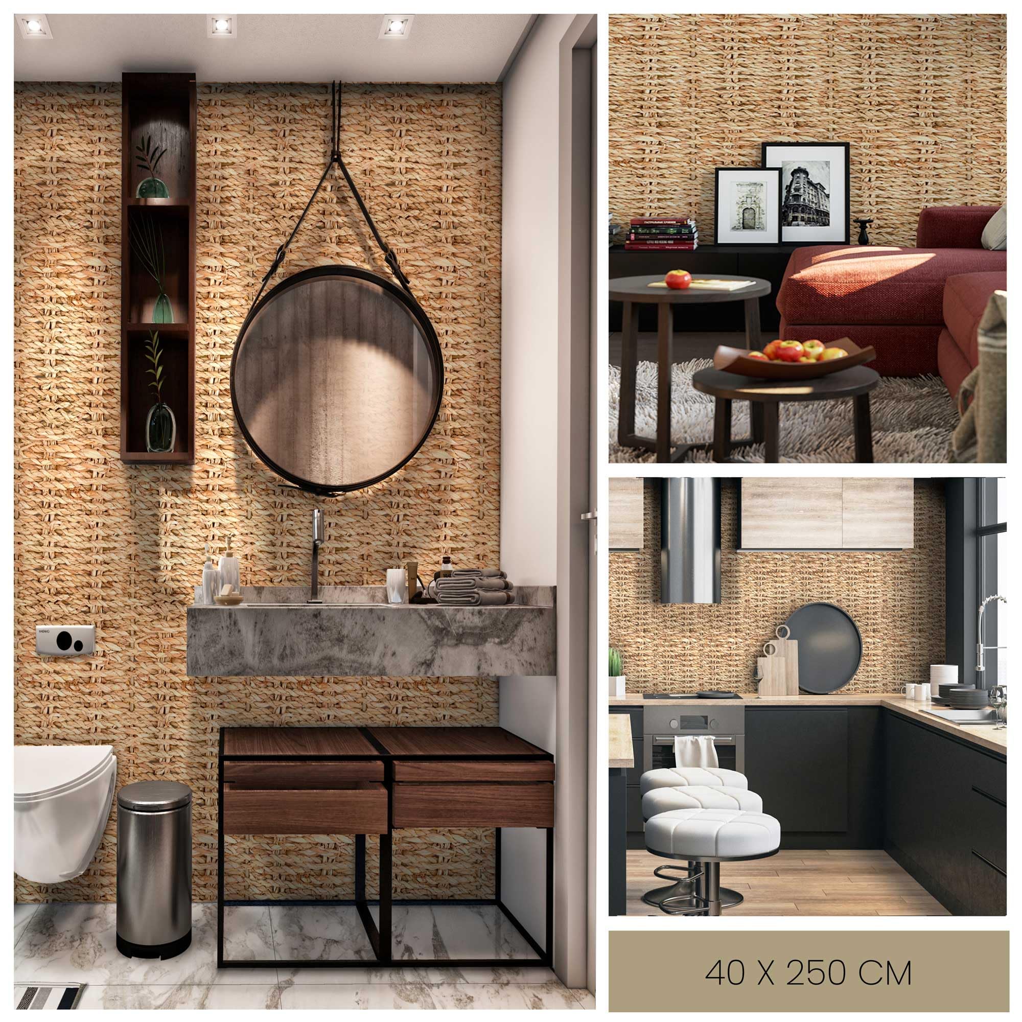 GOYAPRINT Papel Pintado Efecto Mimbre 40x250 cm Vinilo Adhesivo Decorativo Natural para Paredes y Muebles (Mimbre)