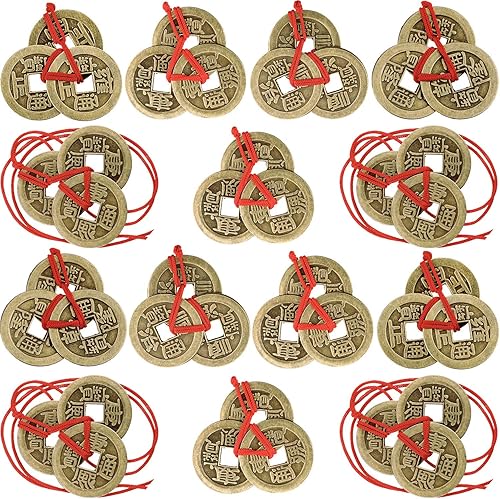 Monedas china de la fortuna, Feng Shui, Monedas I-Ching Monedas tradicionales con cadena roja para la riqueza y el éxito, 5 estilos