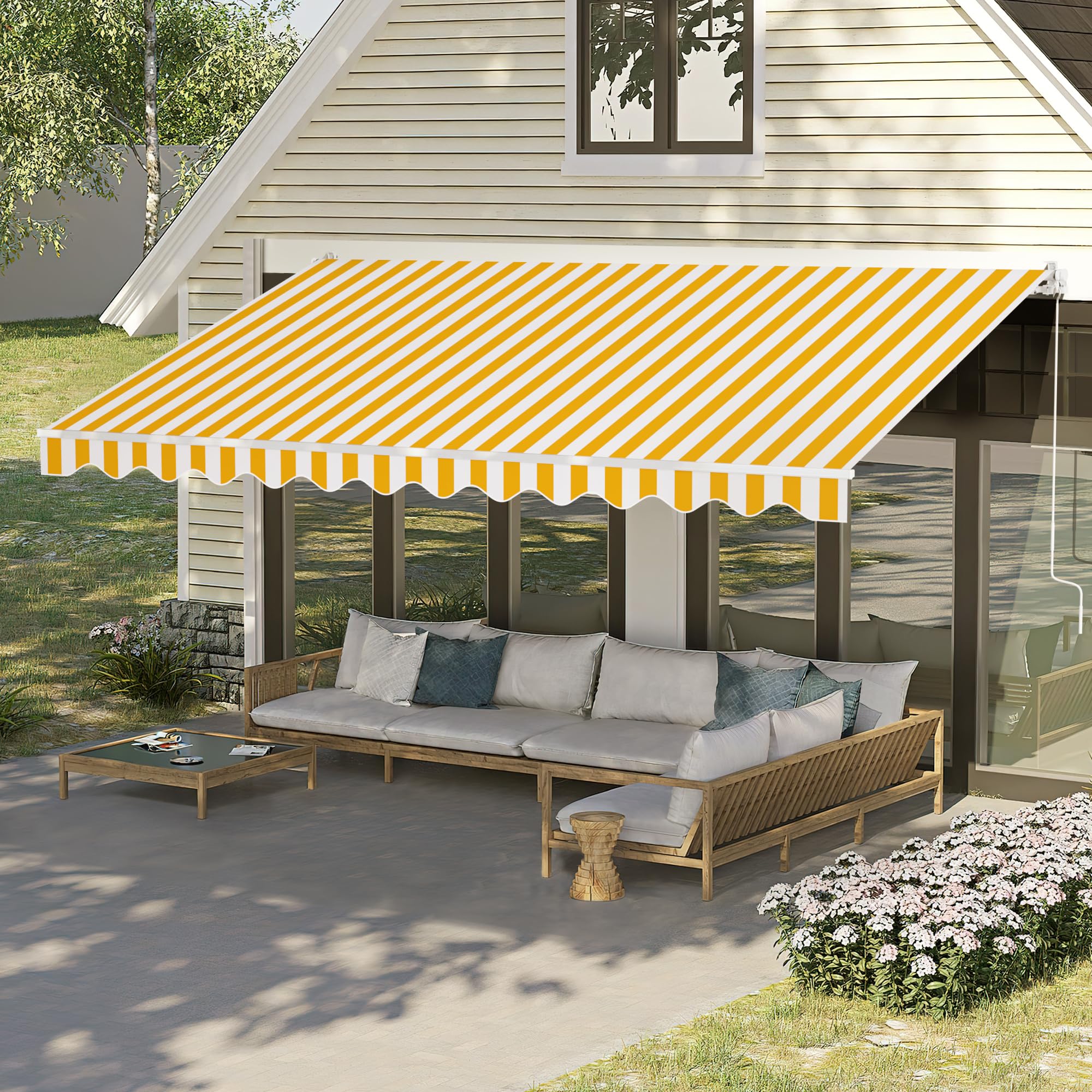 paramondo Gelenkarmmarkise Easy Balkonmarkise Sonnenschutz Terrasse, Vollständig zusammengebaut, Kurbelbedienung, 2,95 x 2 m (Breite x Ausfall), Blockstreifen Gelb-Weiß
