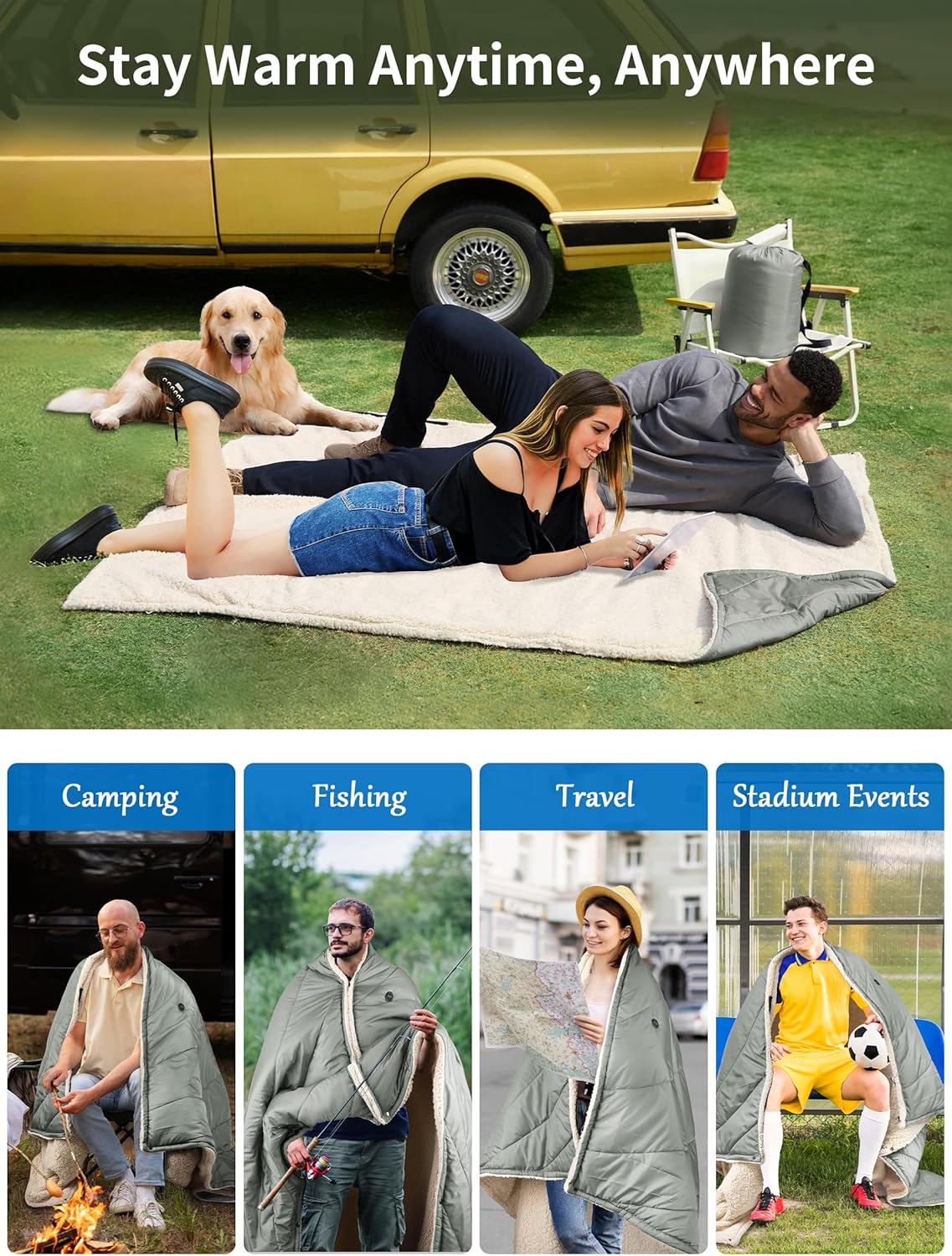 Heated Blanket Battery Operated, 12V Portable Electric Heated Shawl Throw with 3 Heating Modes,Heating Outdoor Camping Blanket for Traveling,Picnics,Car,50''X70'' - Image 6