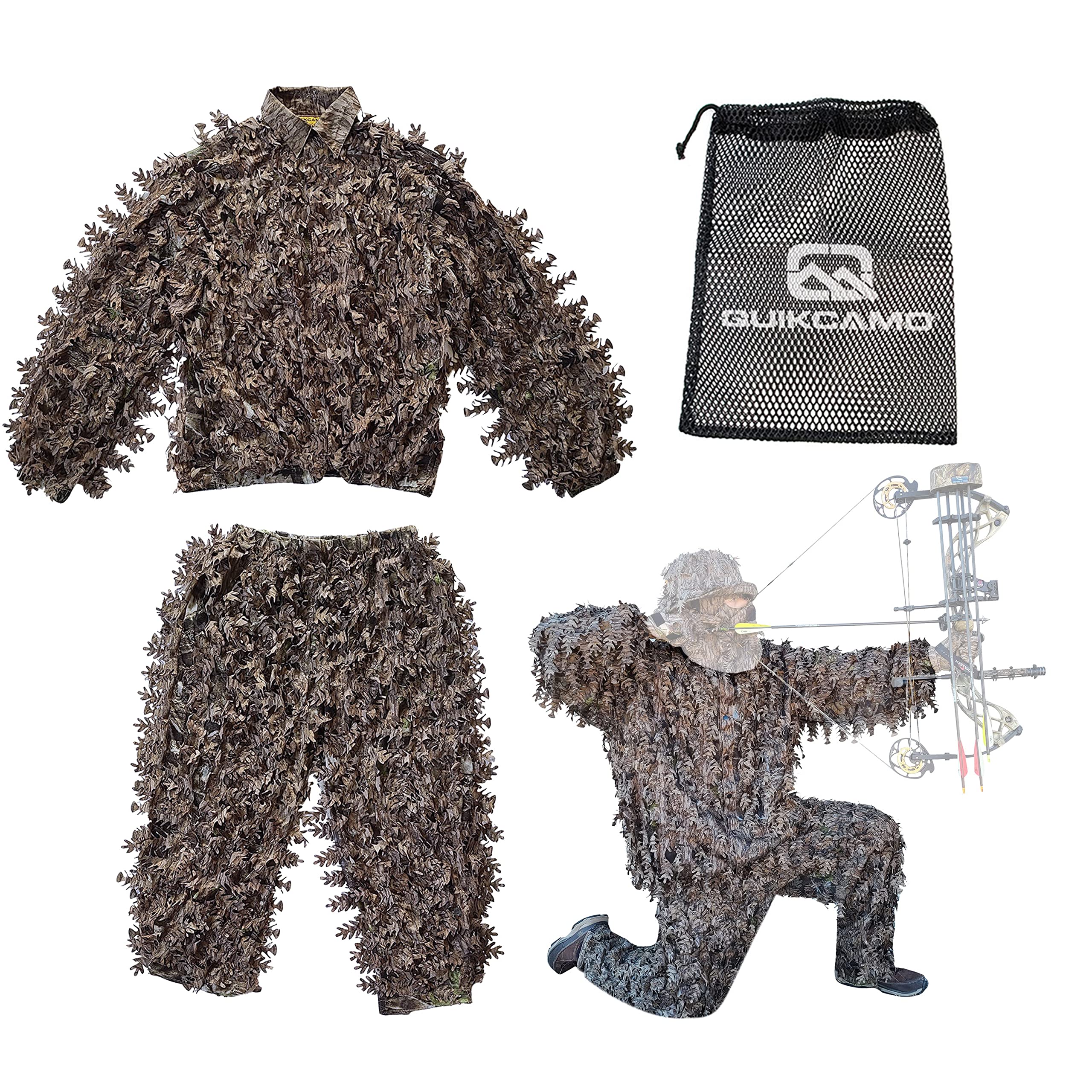 QuikCamo Mossy Oak 3D Leafy Camo Ghillie Suit Lightweight Breathable Mesh for Hunting Men