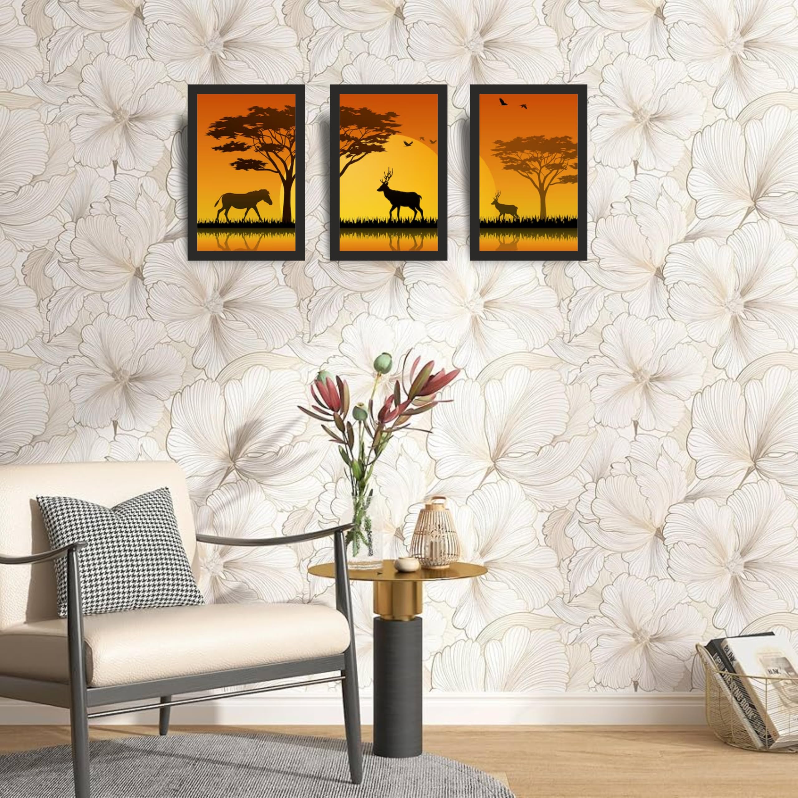 Deer Sunset Wall Art Frame Set of 3