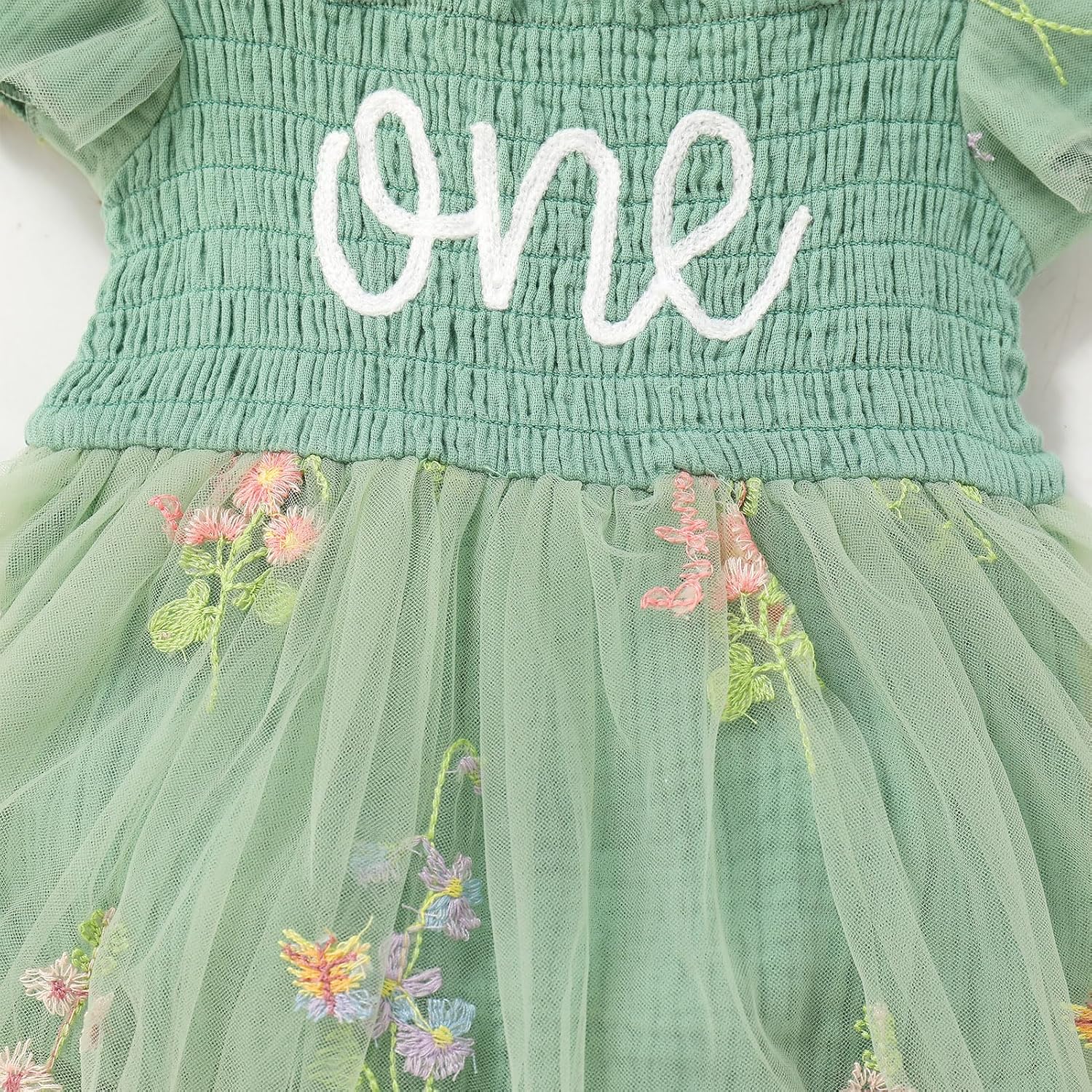 OBEEII Baby Girl 1st Birthday Cake Smash Photoshoot Outfit Infant Flutter Sleeve Smocked Tulle Tutu Romper Dress and Headband