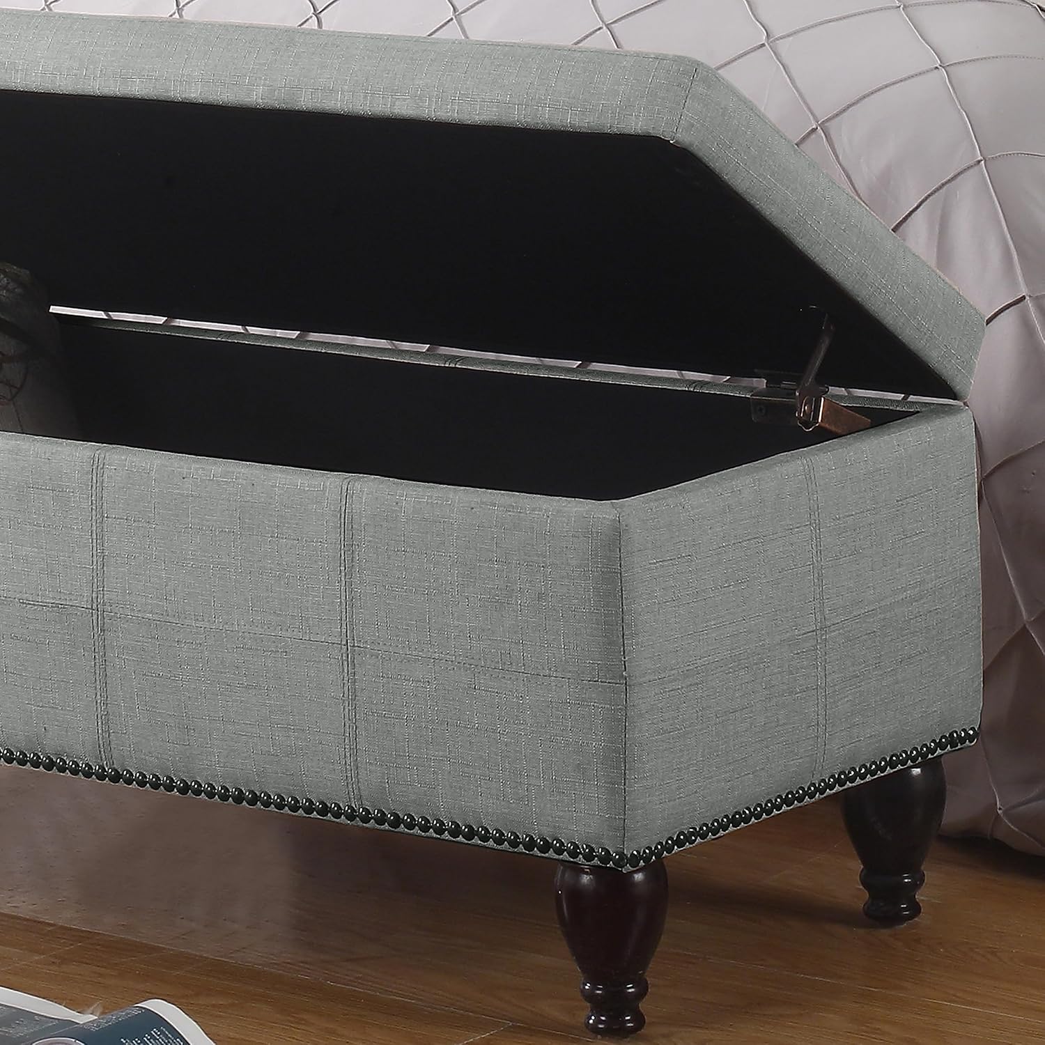 Rosevera Berta Upholstered Polyester Tufted Top with Nailhead Rectangular Bench for Living Room Footrest Bedroom Entryway, Small Size Bench, Dove Gray with Lift Top Storage