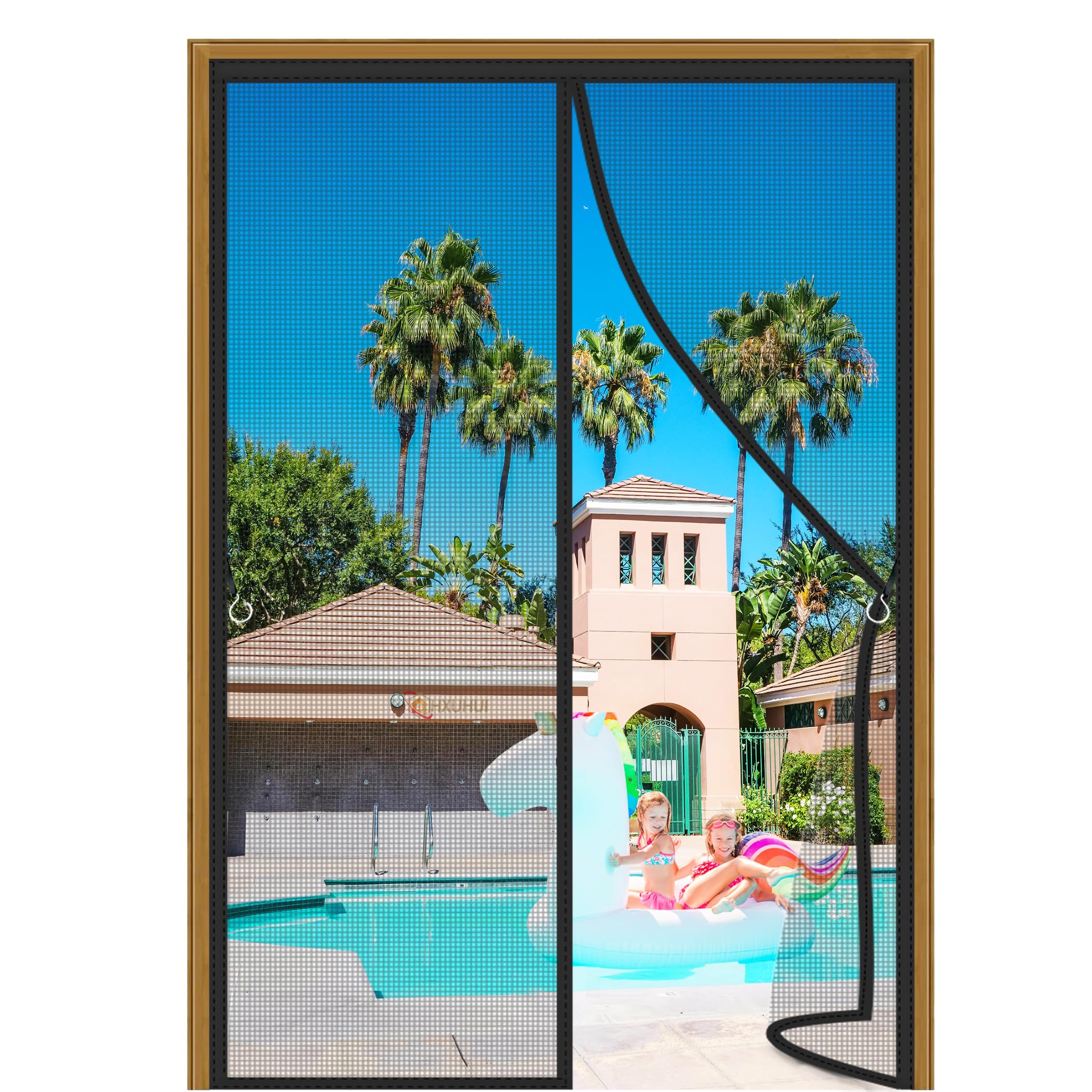 Hxuhui Black Magnetic Screen Door 60X205cm Magnetic Adsorption Foldable Door Fly Screen Curtain Magic Paste Curtains Custom Sizes For Balcony Sliding Doors Living Room