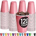 DecorRack Light Pink Plastic Cups, 12 oz Disposable Cups, Reusable Party Supplies (120 Count)