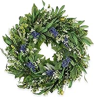 HomeKaren 22" Spring Wreath for Front Door - Eucalyptus Olive Boxwood Greenery, All-Season Outdoor Indoor Decor