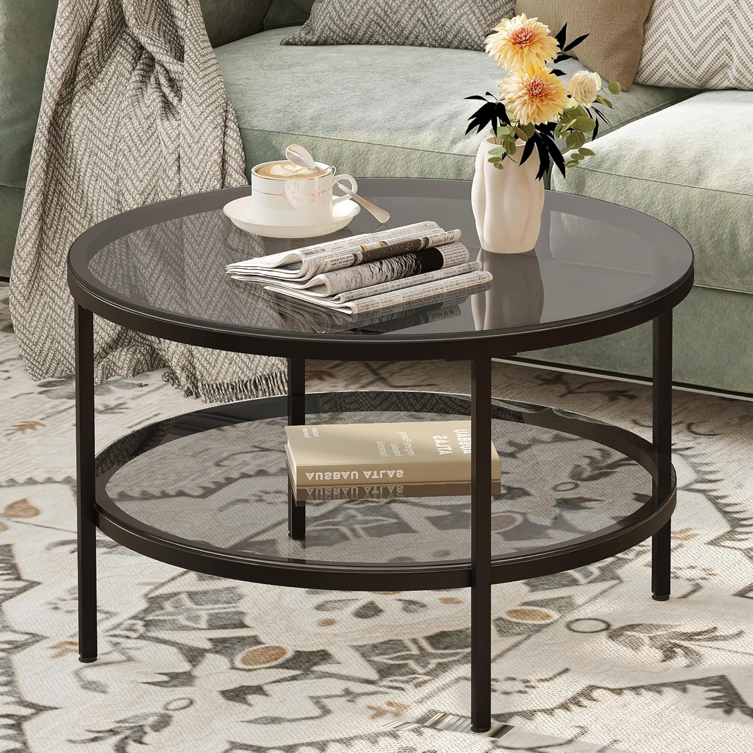 Yusong Round Glass Coffee Tables for Living Room
