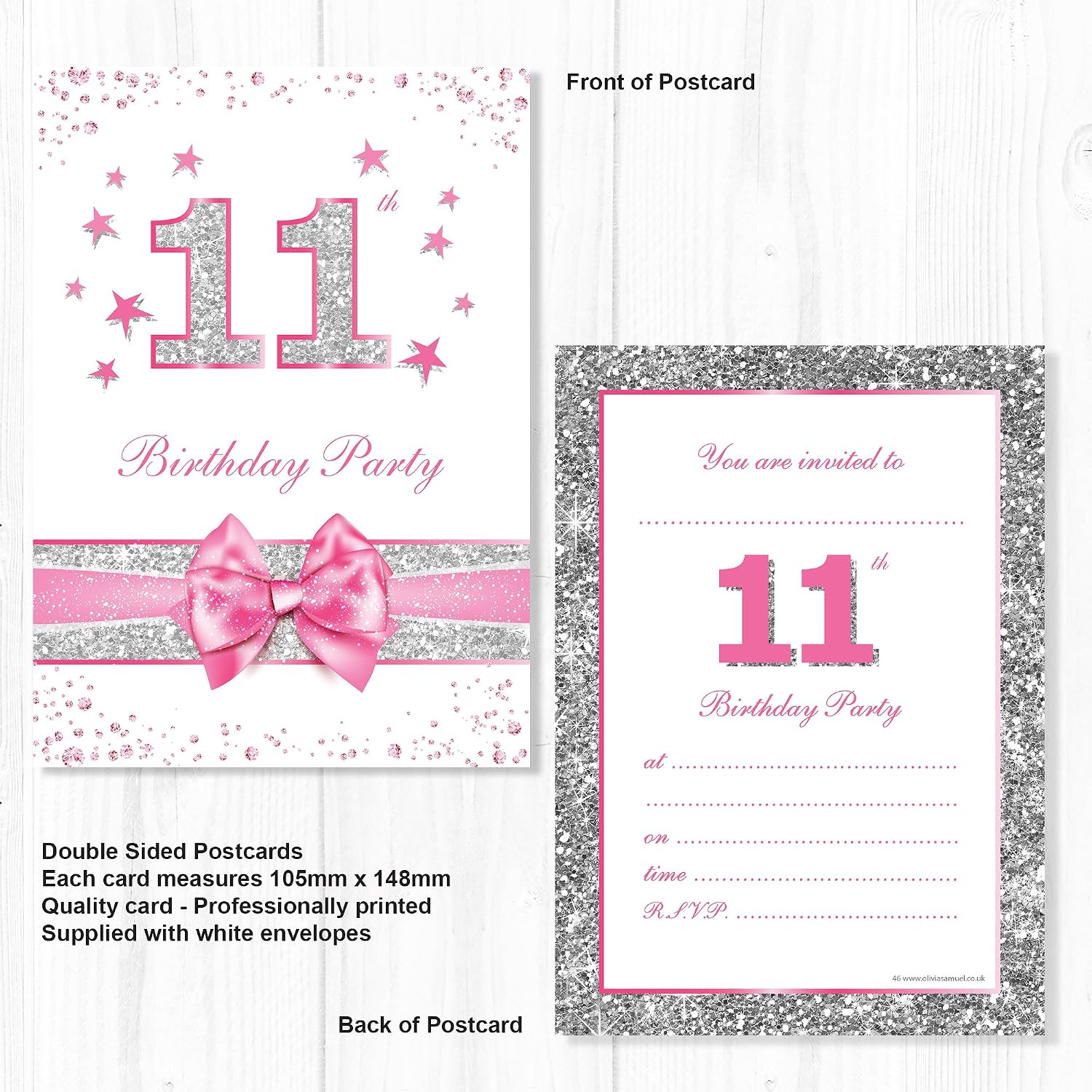 20 x 11th Birthday Party Invitations from Olivia Samuel – Pink Sparkly ...
