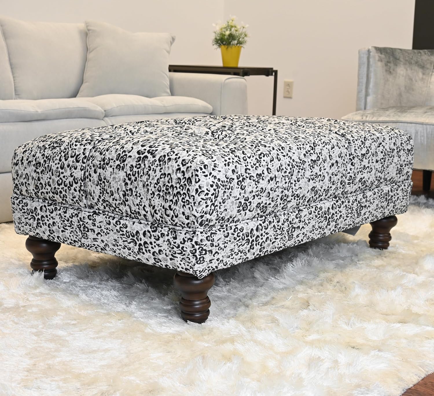 Roundhill Furniture Charbilia Fabric Tufted Cocktail Ottoman in Dexter Geyser