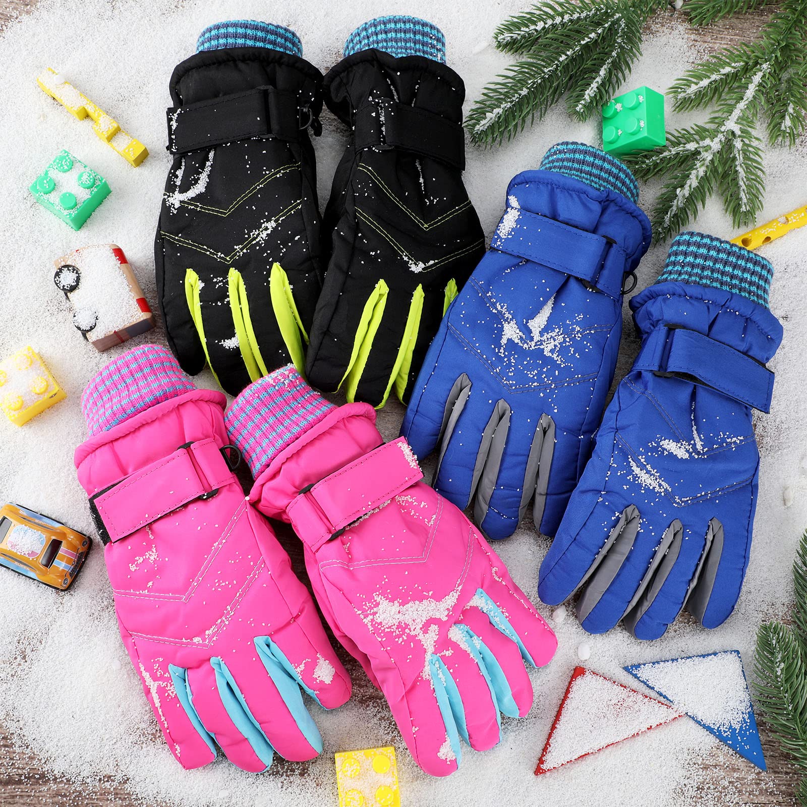 Newcotte 3 pares de guantes de invierno impermeables para niños, guantes de esquí de nieve para niños, guantes cálidos para niños y niñas al aire libre