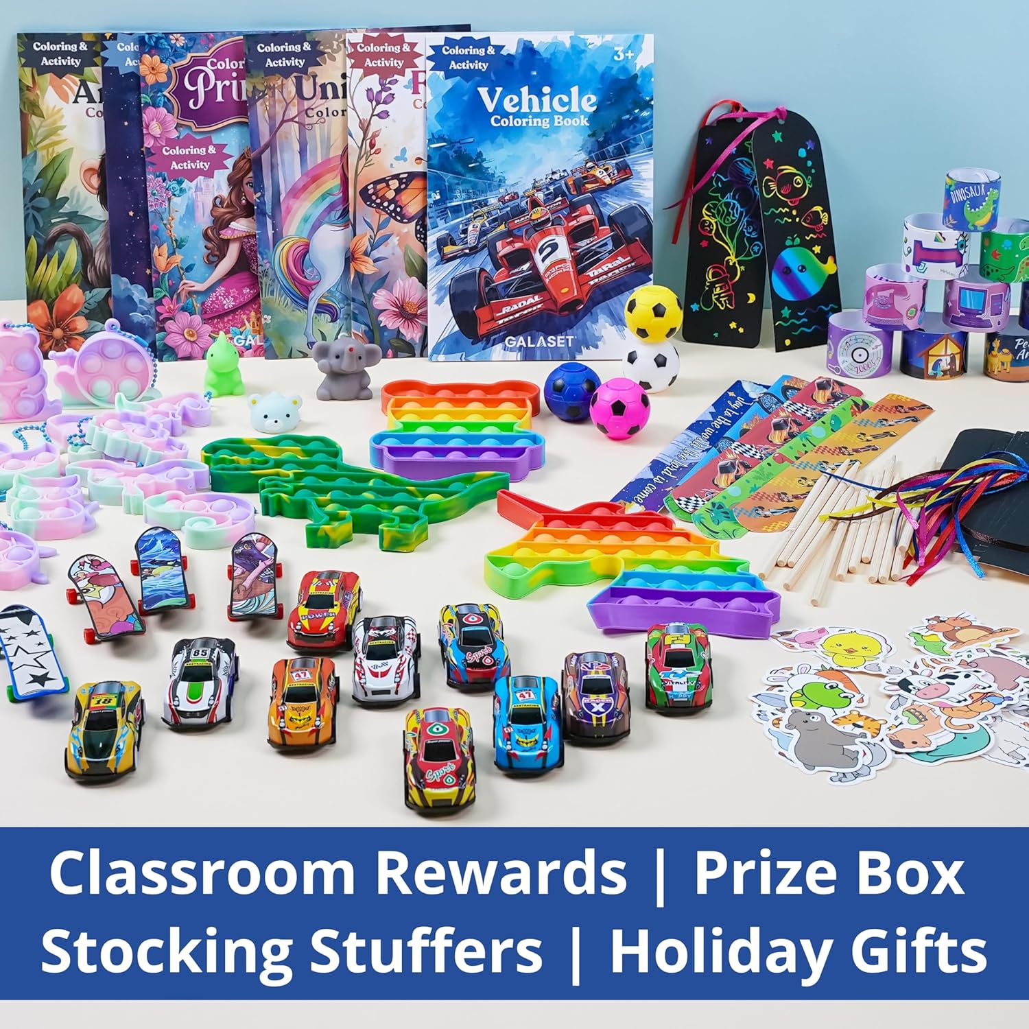 120-Pack Party Favors for Kids Ages 4-8, 8-12, Fidget Toys Bulk with Coloring Books, Treasure Box Prizes, Prizes for Kids Classroom, Road Trip Activities for Kid, Birthday Holiday Goodie Bags Stuffers