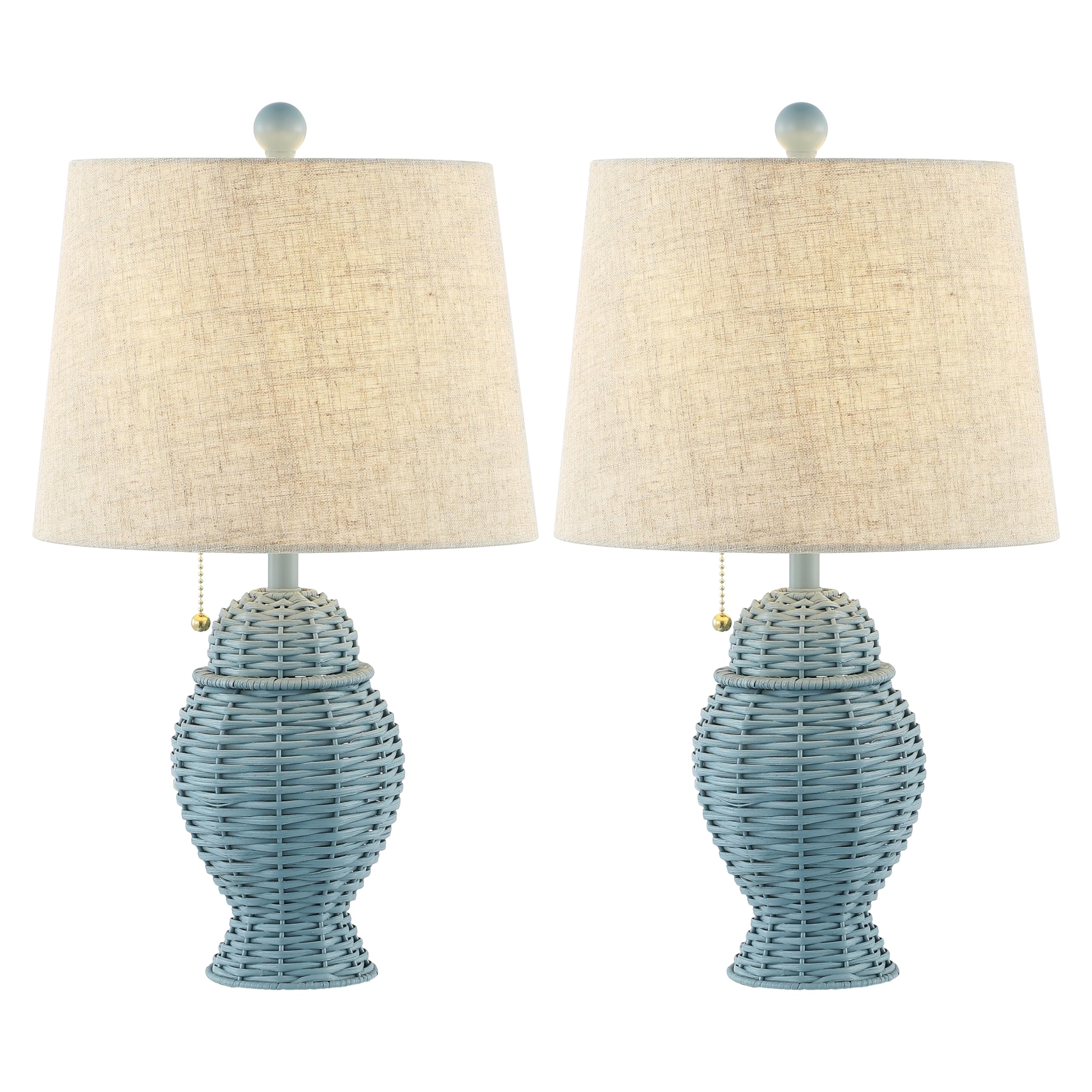 JONATHAN Y JYL4041B-SET2 Margie Wicker 20.5" Bohemian Rustic Iron LED Table Lamp Farmhouse, Coastal, Traditional, Living Room, Dining Room, Bedroom, Blue (Set of 2)