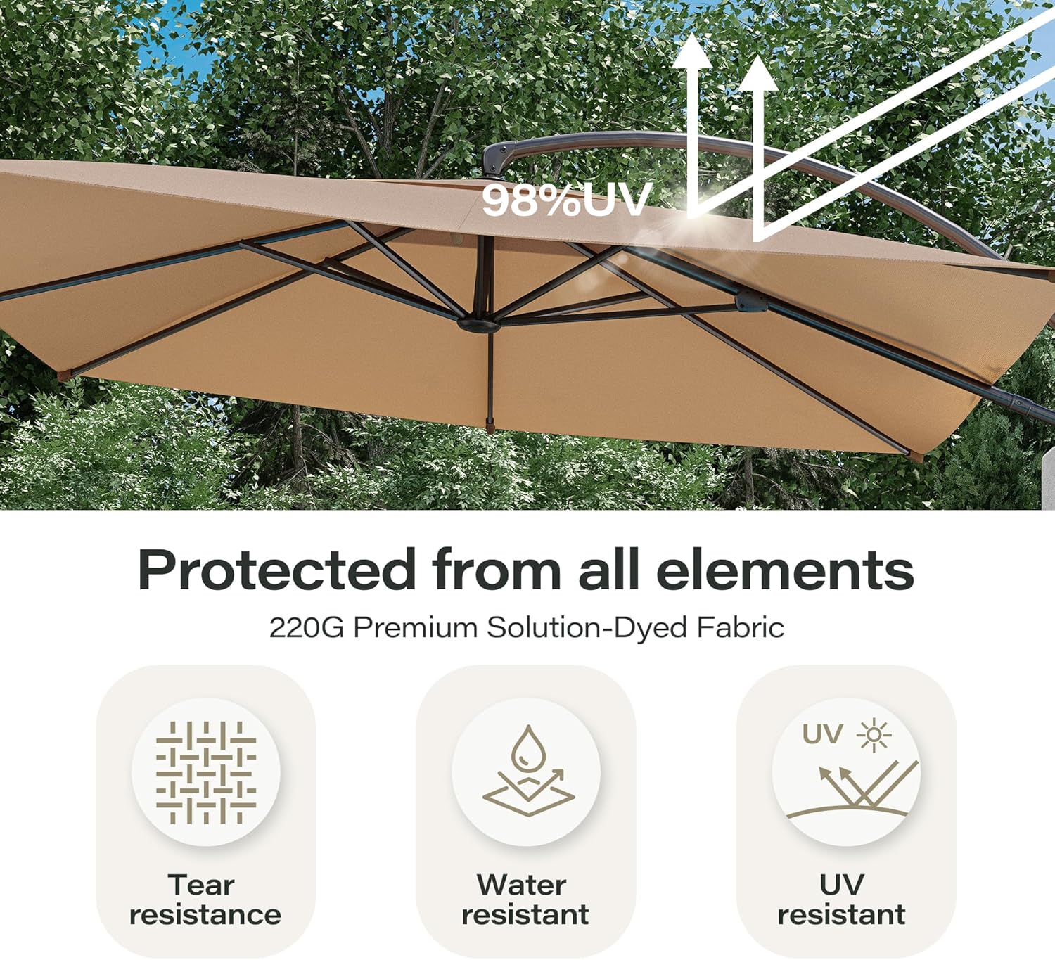 LAUSAINT HOME 10x10 FT Cantilever Patio Umbrella with Base, 360° Rotation Offset Hanging Umbrella, Heavy Duty Square Outdoor Umbrella for Backyard, Poolside, Garden (Champagne)