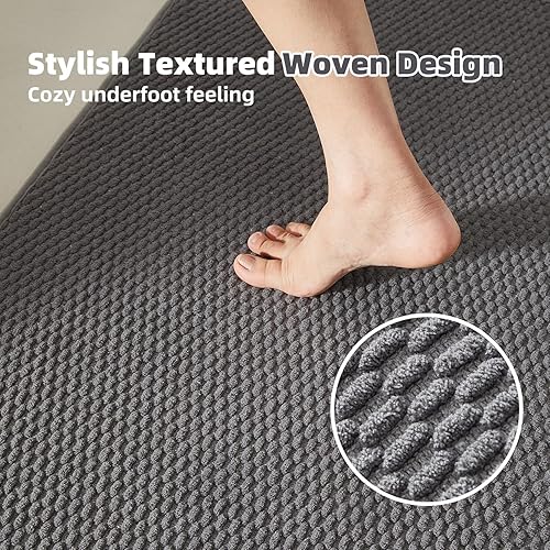 Miniatura 3 de Alfombras de baño antideslizantes, lavables, súper absorbentes, delgadas, de secado rápido, de pelo bajo, color gris oscuro, 24 x 47 pulgadas