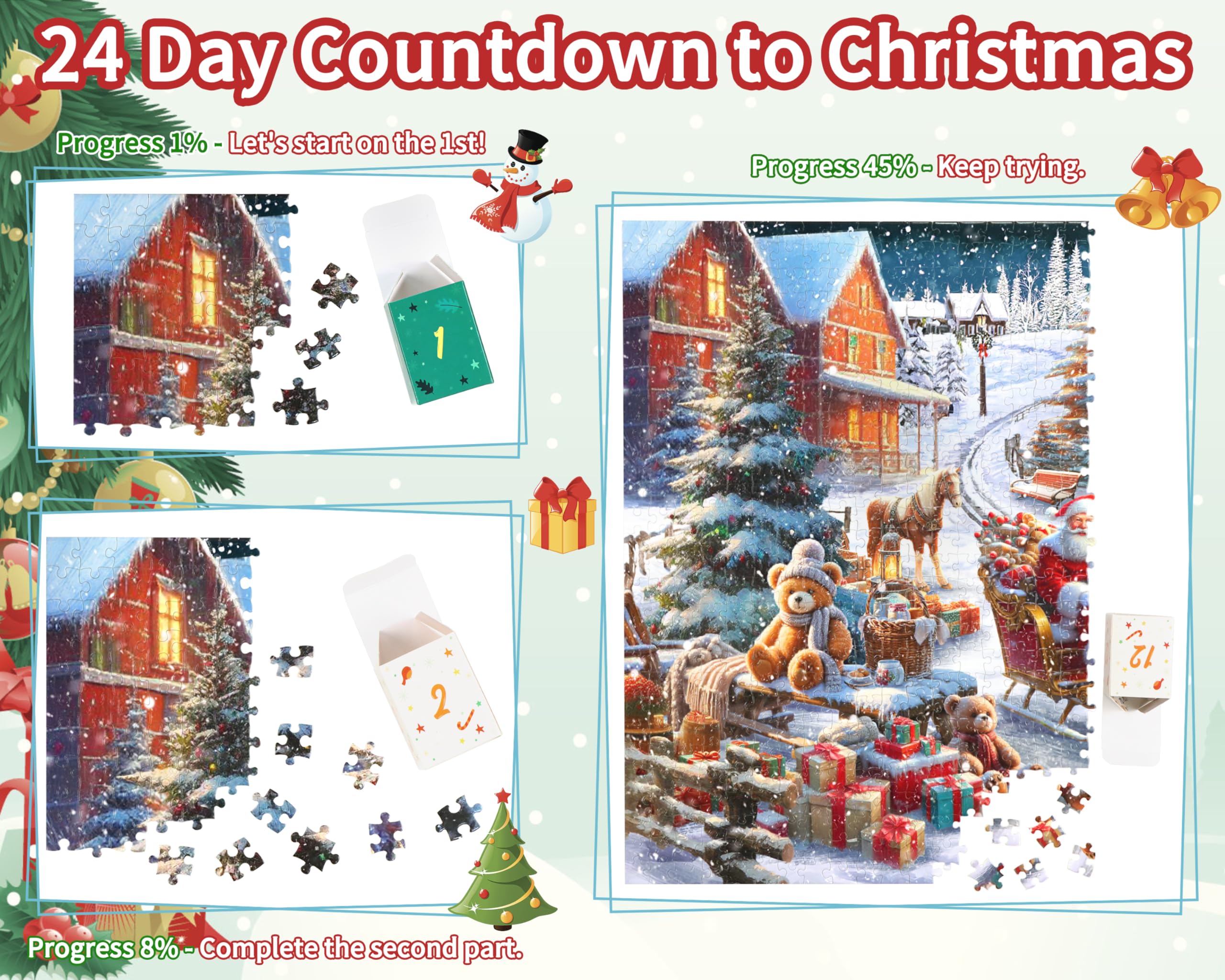 Bestbase Advent Calendar 2025 Puzzles for Adults and Kids - 1008 Pieces Christmas Village Advent Calendar Countdown to Christmas Puzzle, 24 Boxes Jigsaw Puzzles Christmas Decor Christmas Gifts Ideas