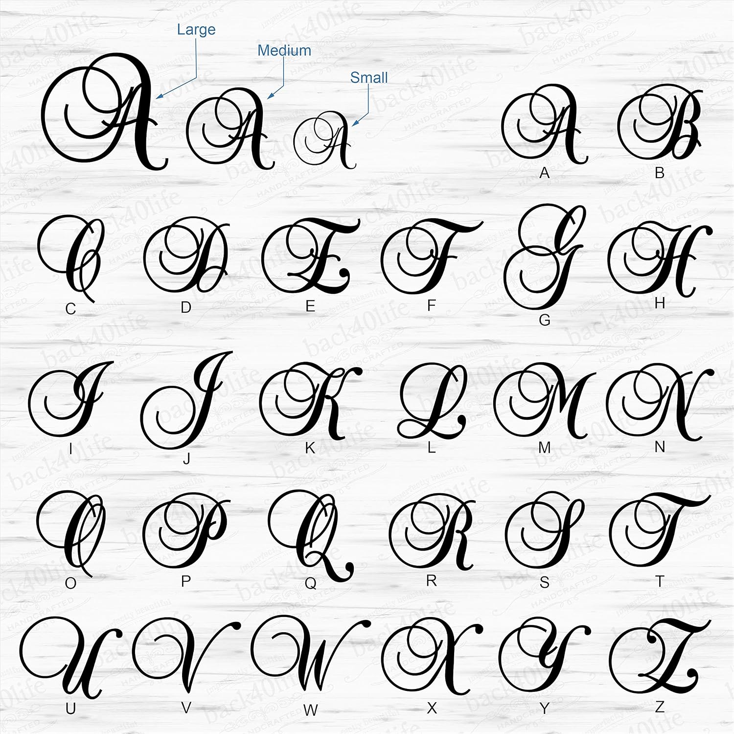 Back40Life – Precision Cut Wood Script Monogram Letter – LC-04 Parent (S)