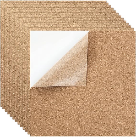 AKOLAFE 16PCS Self Adhesive Cork Sheet 30x30cm Cork Backing Sheet 1MM