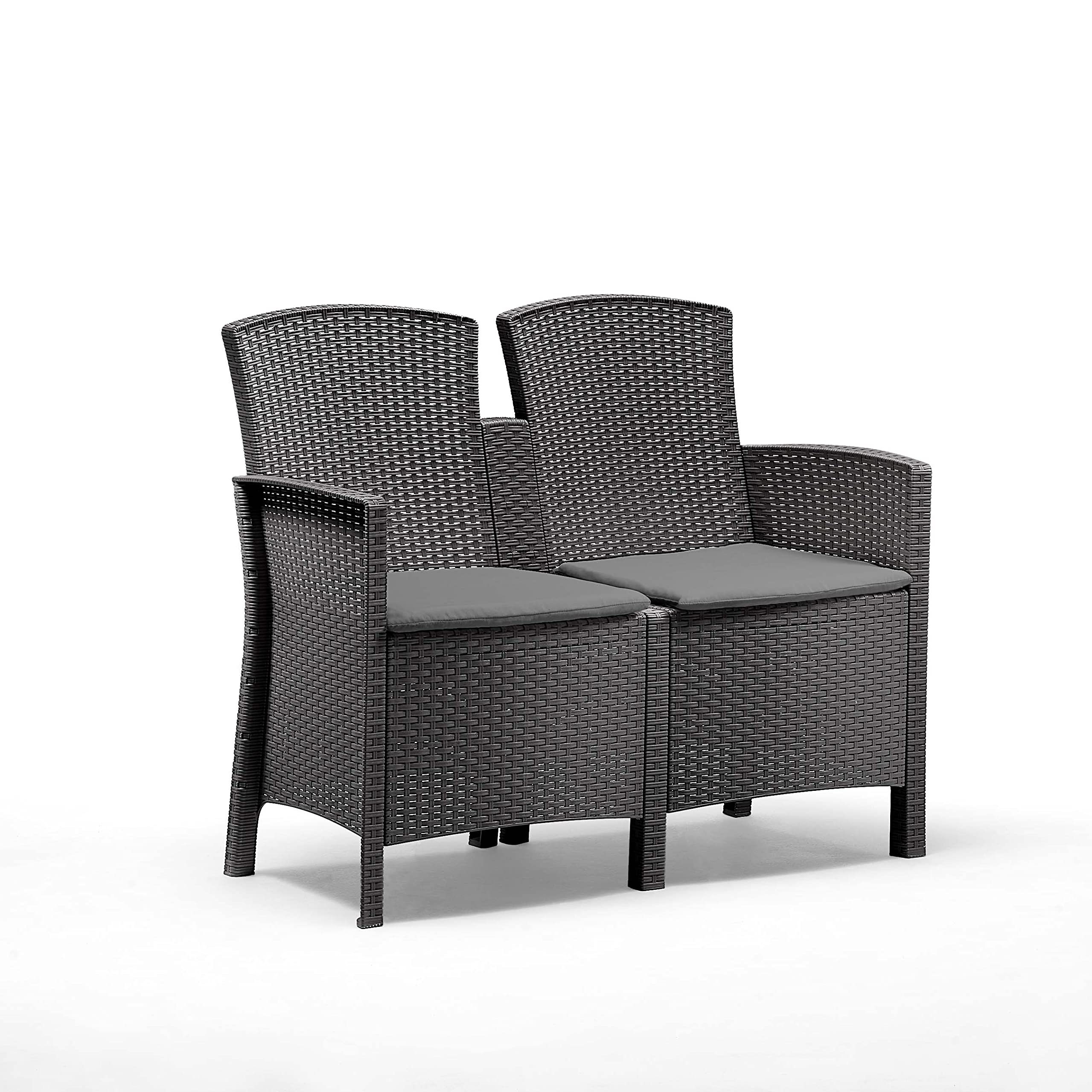 BICA Set Lido 2 Storage - Set Mobili da Esterno 2 Poltrone, 1 Sofa 2 posti, Tavolino Contenitore e Cuscini per la Seduta, Grafite