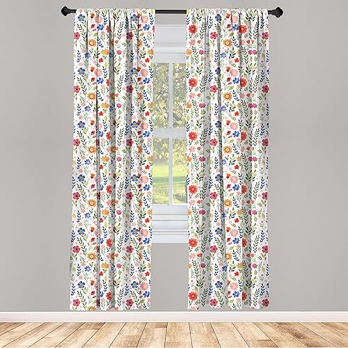 Miniatura 2 de Ambesonne - Cortinas de acuarela, ilustraciones con estampado floral, botánico abstracto, tratamientos de ventana, juego de 2 paneles para sala o