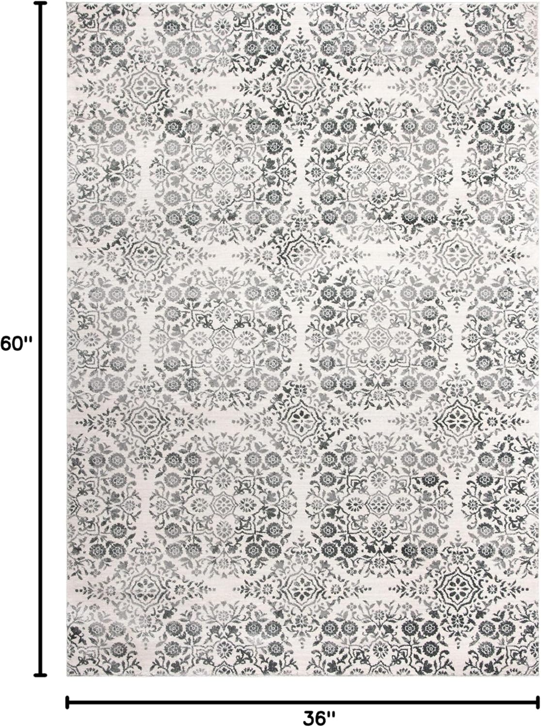 SAFAVIEH Isabella Collection Accent Rug - 3' x 5', Charcoal & Ivory, Medallion Distressed Design, Non-Shedding & Easy Care, Ideal for High Traffic Areas in Entryway, Living Room, Bedroom (ISA958H)