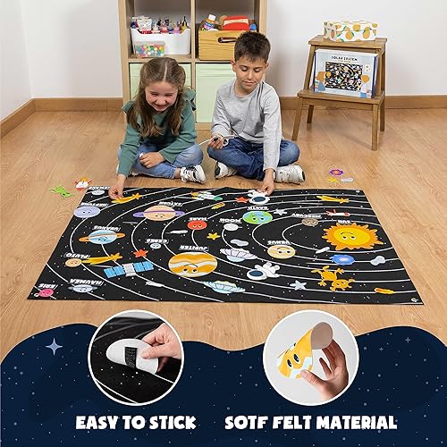 Miniatura 6 de Sistema solar para niños juguetes con 61 figuras de fieltro - BONNYCO  Juguetes Montessori espaciales para niñas y niños, regalos de cumpleaños de